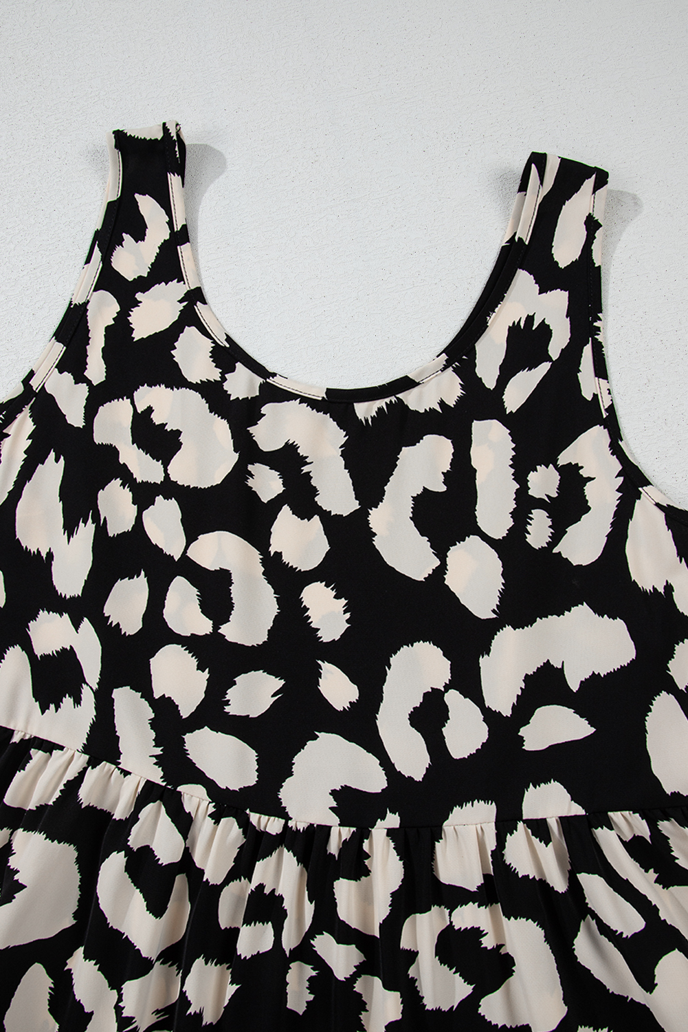 Black Leopard Print U Neck Sleeveless High Waist Dress - loveforevers