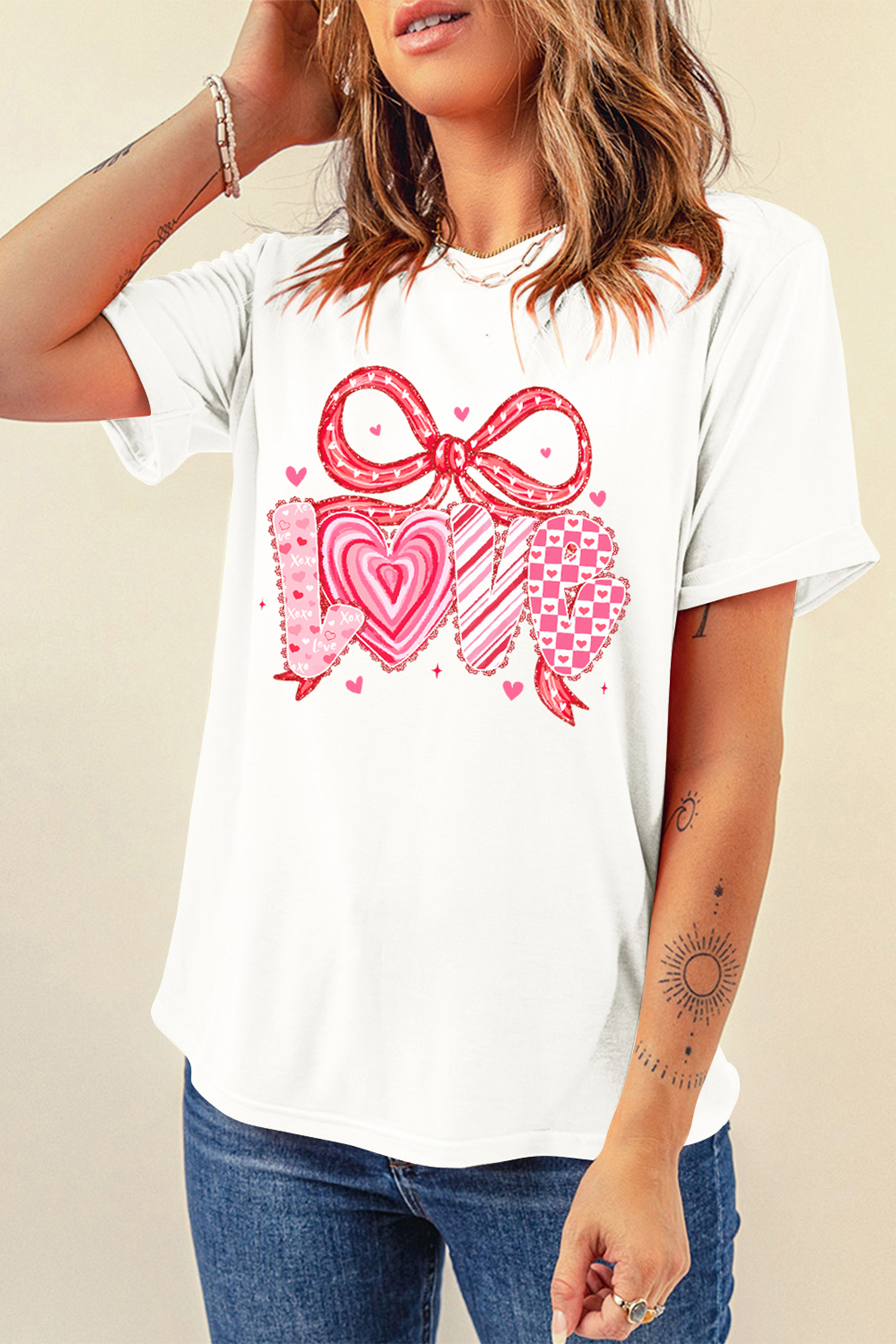 White Sweet LOVE Ribbon Bow Printed Valentines Day T Shirt - loveforevers