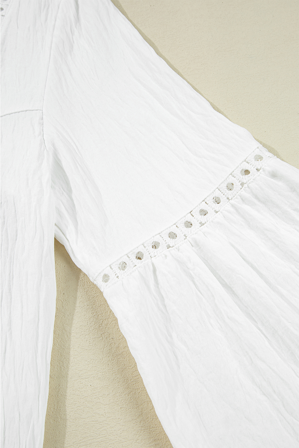 White Drawstring Lace Detail Puff Sleeve Split Neck Spring Fall Blouse - loveforevers