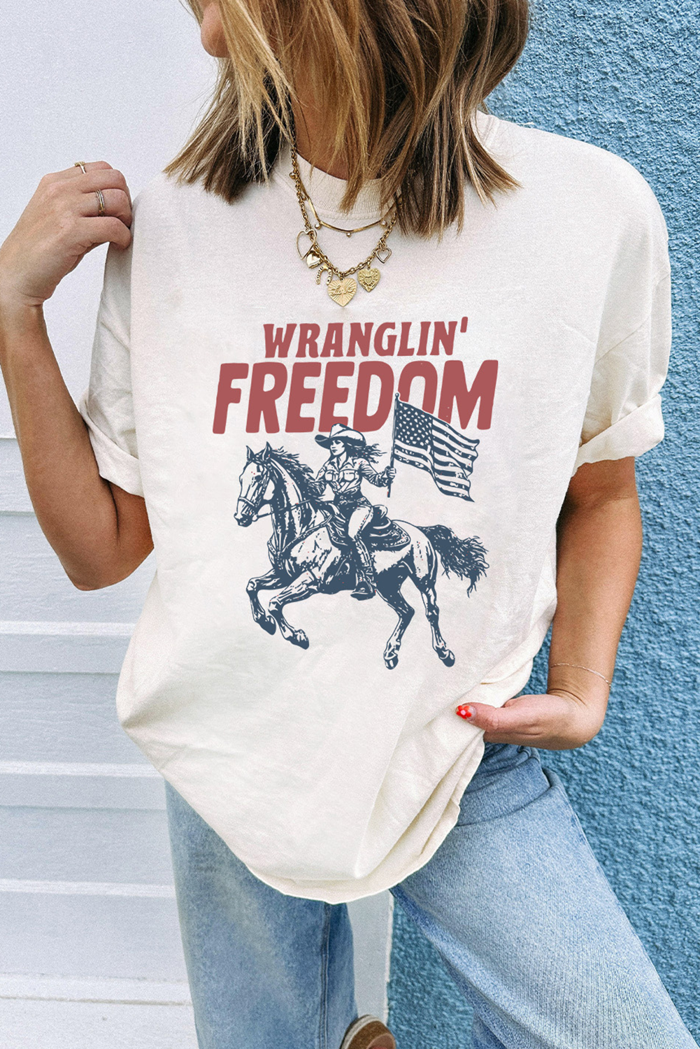 White WRANGLIN FREEDOM Rodeo Graphic Tee - loveforevers