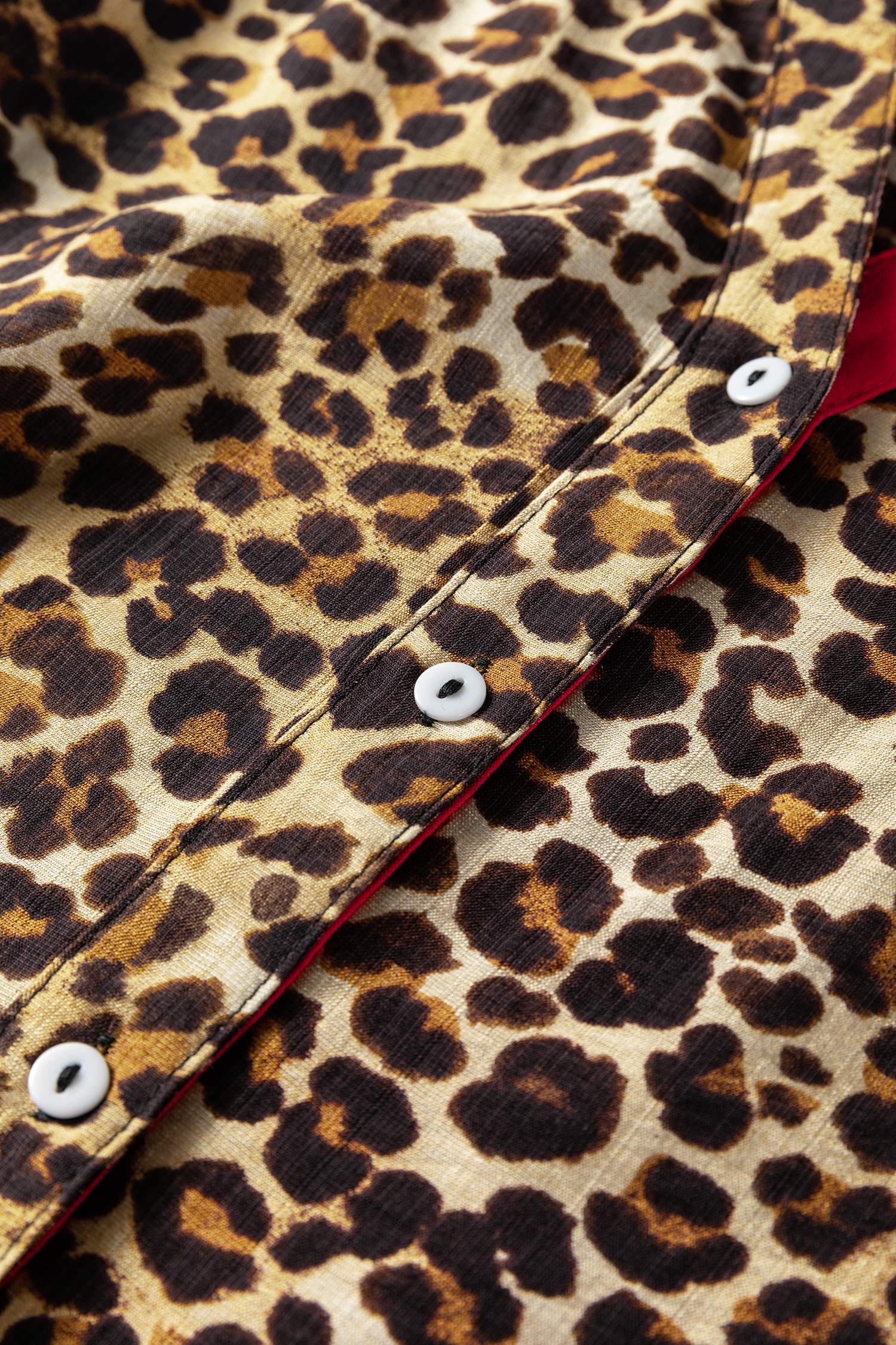 Brown Fierce Leopard Allure Contrast Ruffle Trim V Neck Shirt - loveforevers