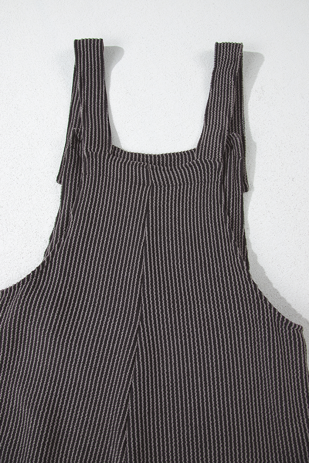 Dark Grey Ribbed Knit Patched Pocket Wide Leg Overalls - loveforevers