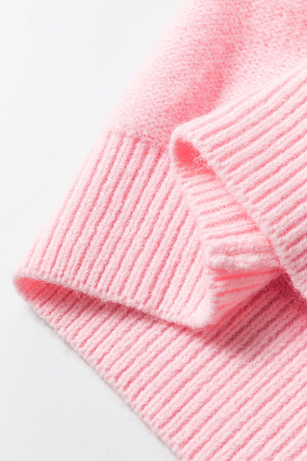 Pink Knitted Flower Pattern Ribbed Edge Sweater - loveforevers
