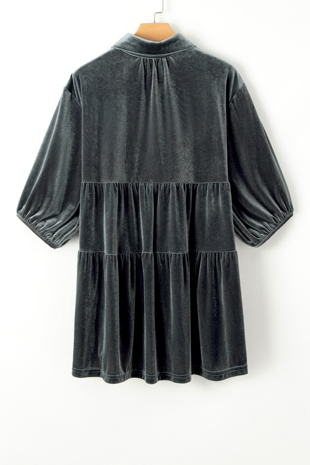 Burgundy 3/4 Sleeve Tunic Babydoll Velvet Shirt - loveforevers