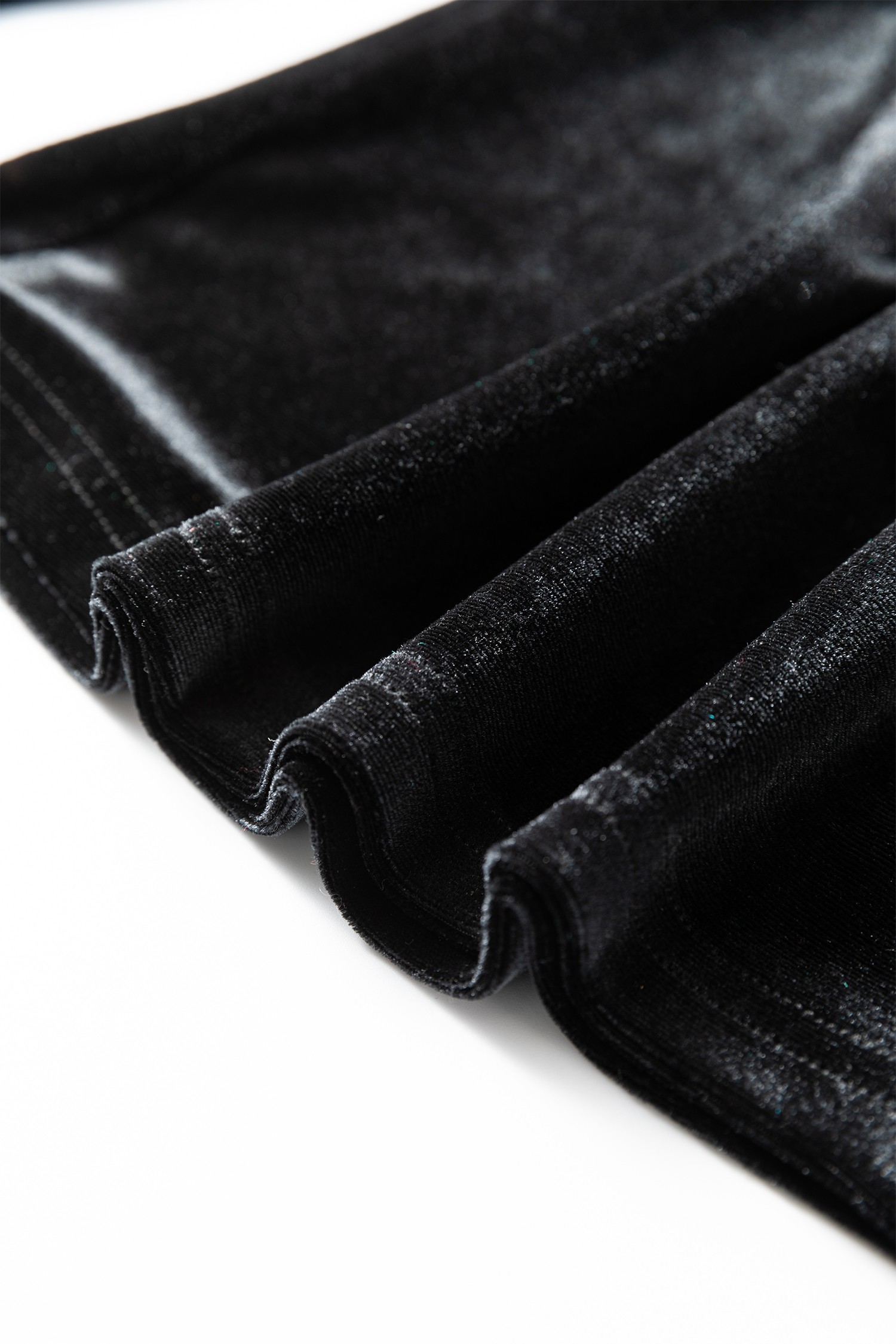 Black Frilled Collared Smocked Cuffs Puff Sleeve Velvet Blouse - loveforevers