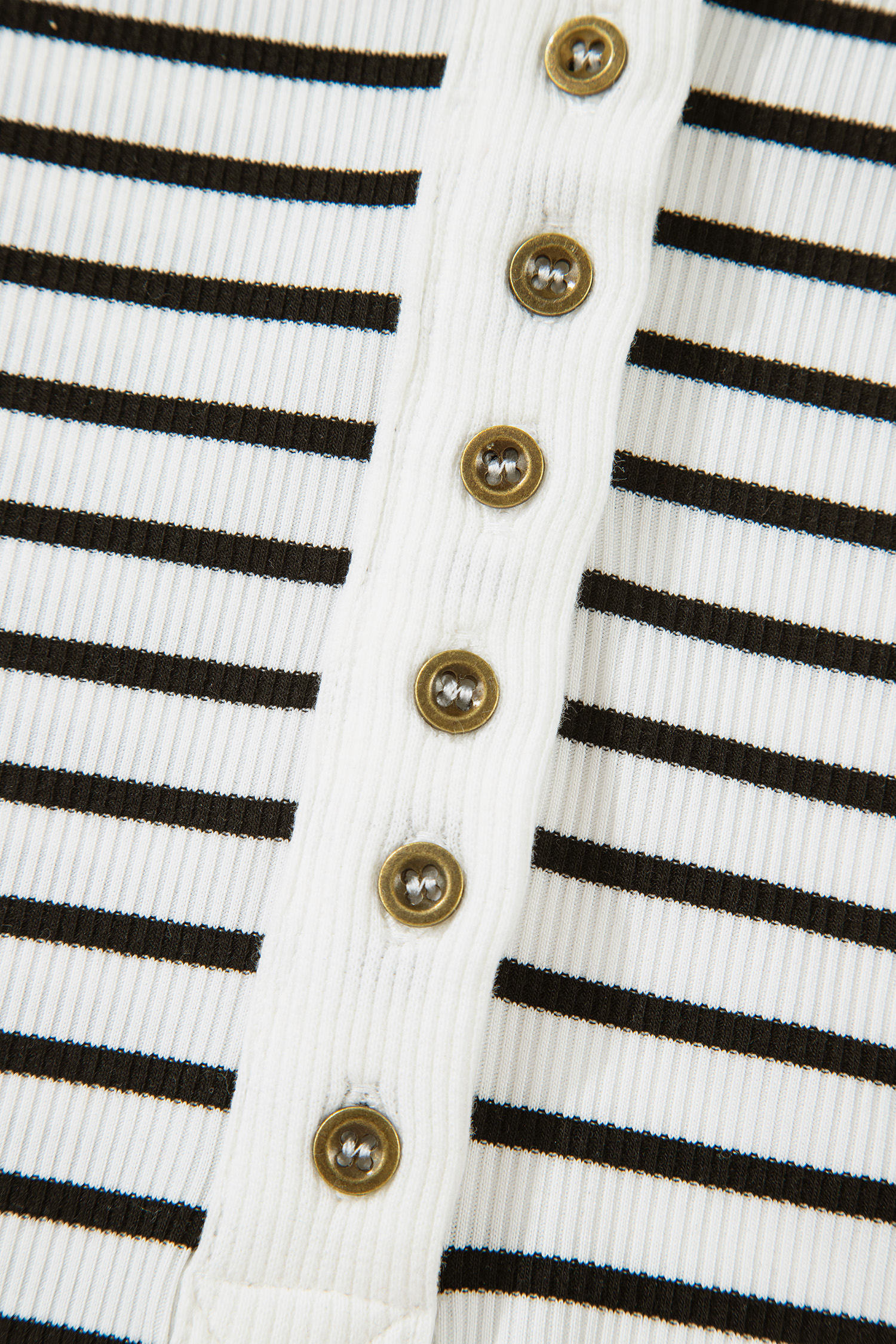 Black Stripe Ribbed Knit Half Button Long Sleeve Slim Top - loveforevers