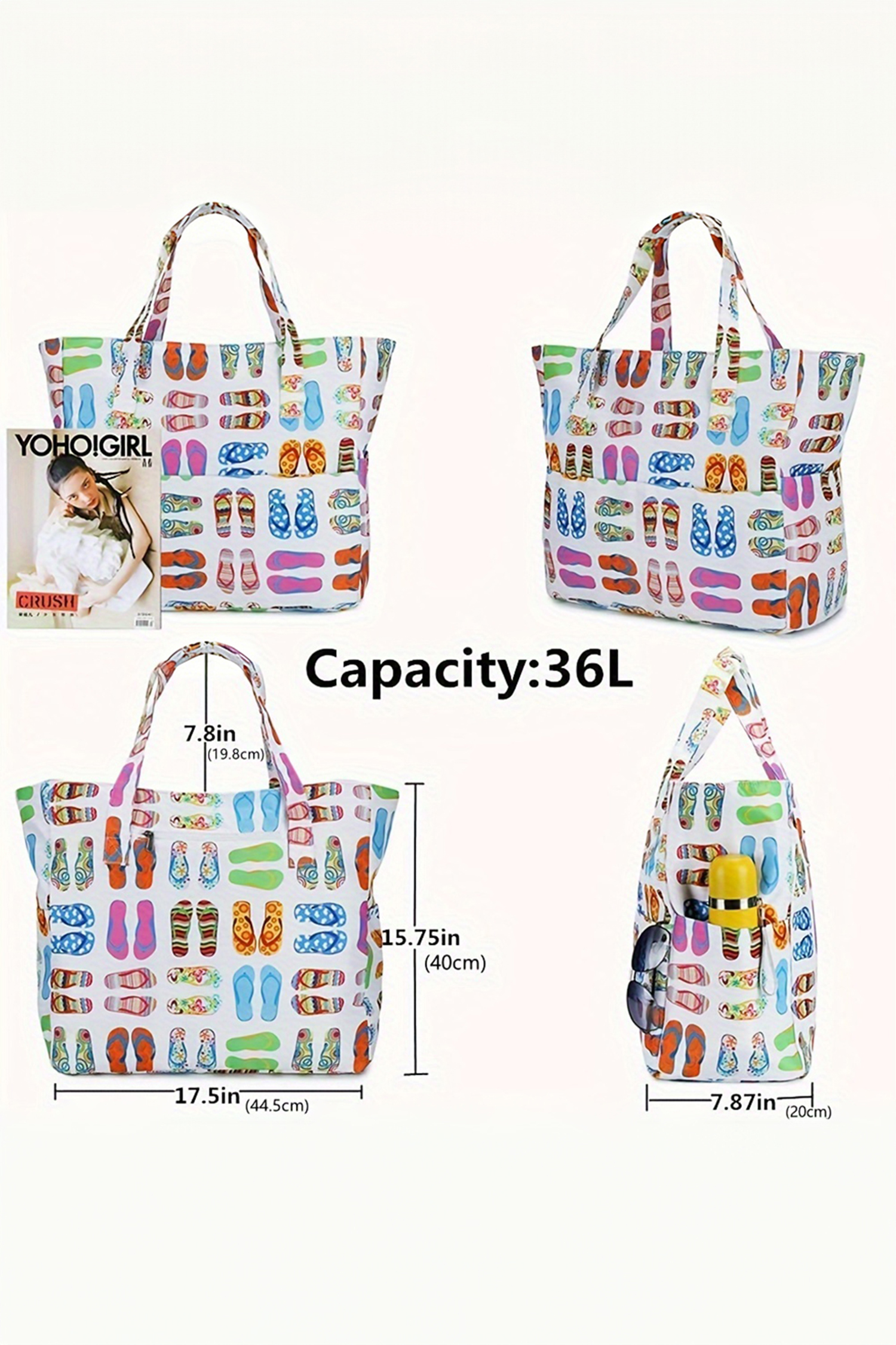 White Waterproof Slippers Pattern Beach Tote Bag - loveforevers