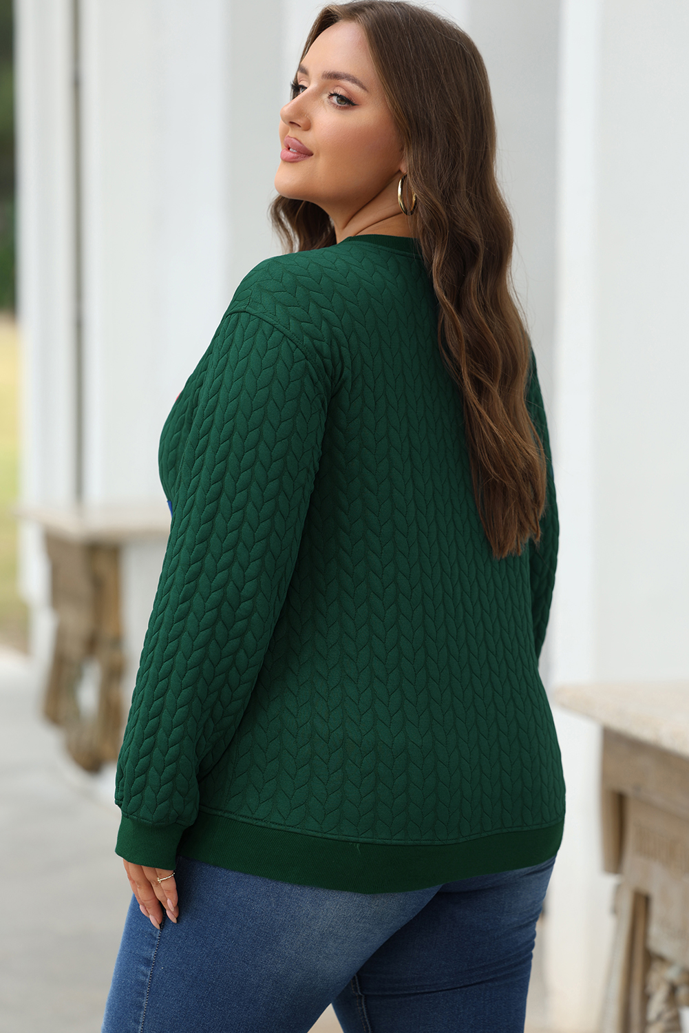 White LOVE Chenille Embroidered Cable Knit Pullover Sweatshirt - loveforevers