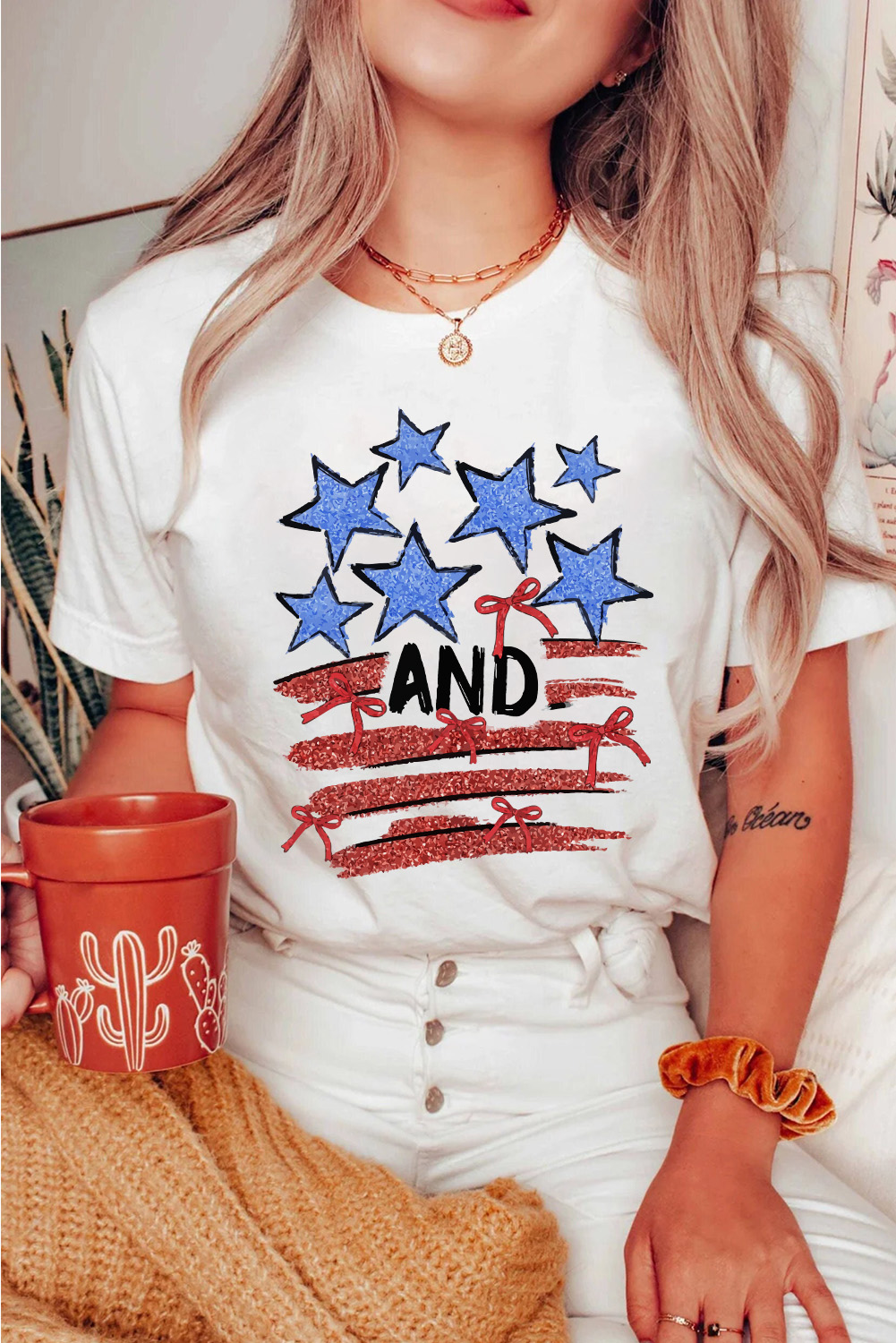 White Stars AND Stripes Bow Graphic T Shirt - loveforevers