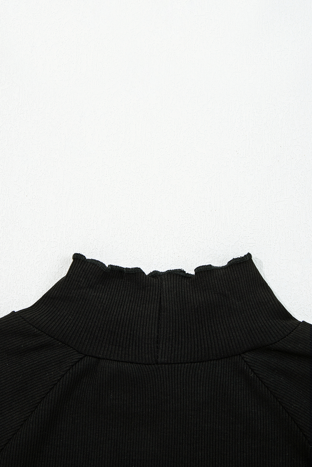 Black Ribbed Knit Lettuce Trim High Neck Long Sleeve Top - loveforevers