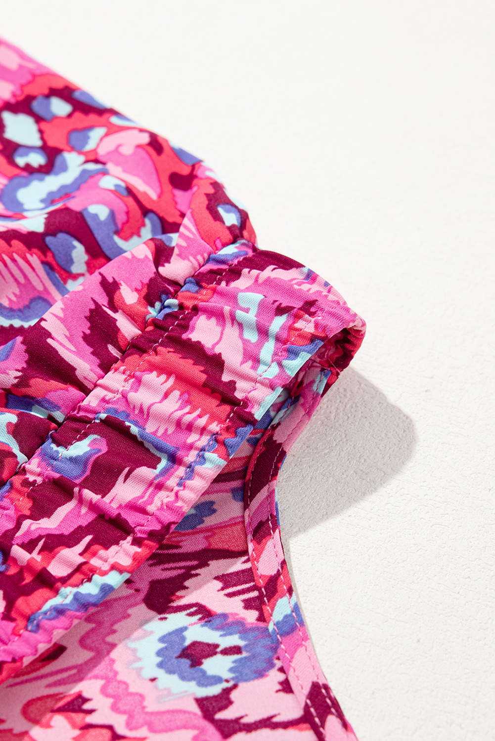 Pink Abstract Print Puff Sleeve V Neck High Waist Romper - loveforevers