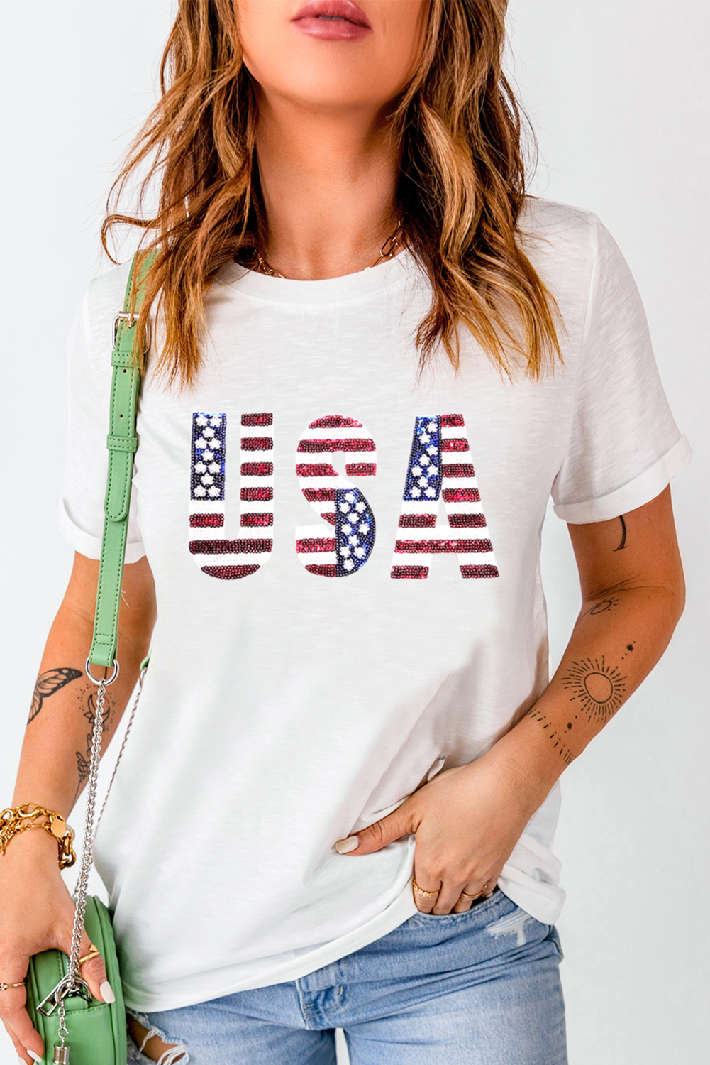 Gray Blooming USA Flag Print Casual T Shirt - loveforevers