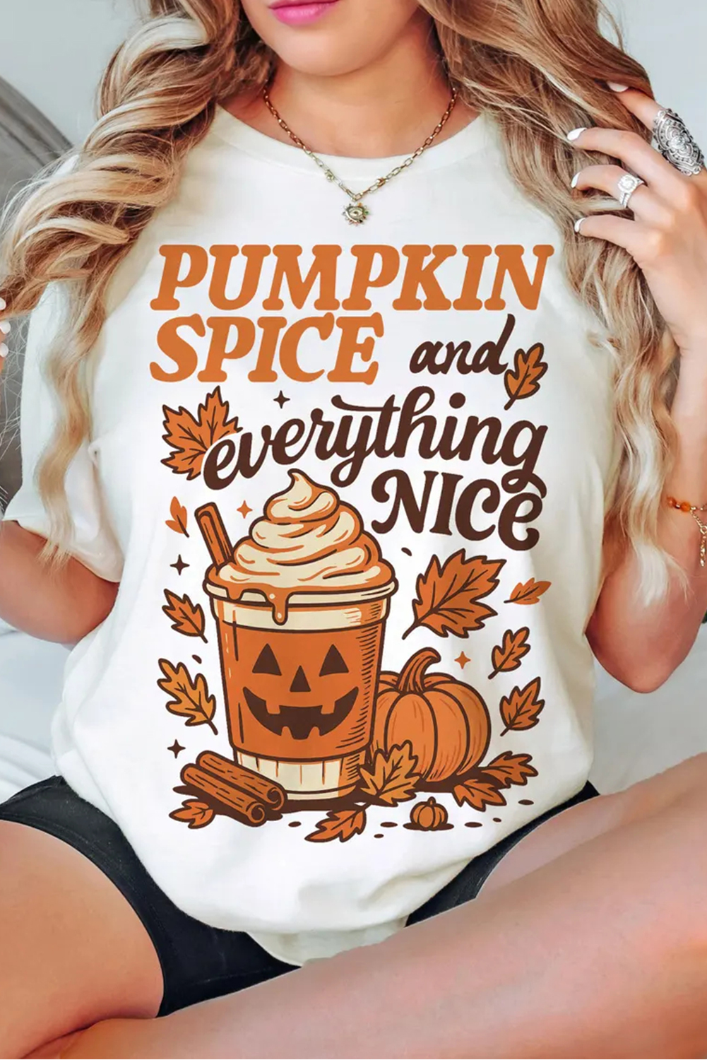 White Fall Vibe Thanksgiving Graphic T Shirt - loveforevers