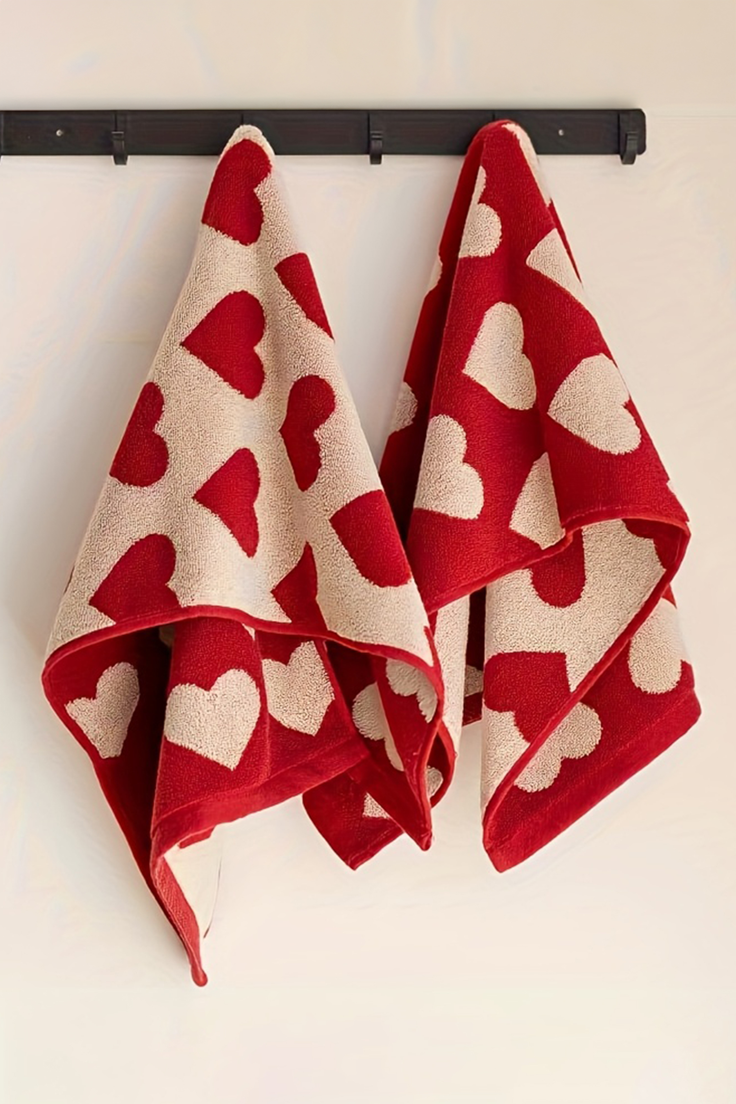 Fiery Red Double Side Heart Printed Allover Cotton Face Towel - loveforevers