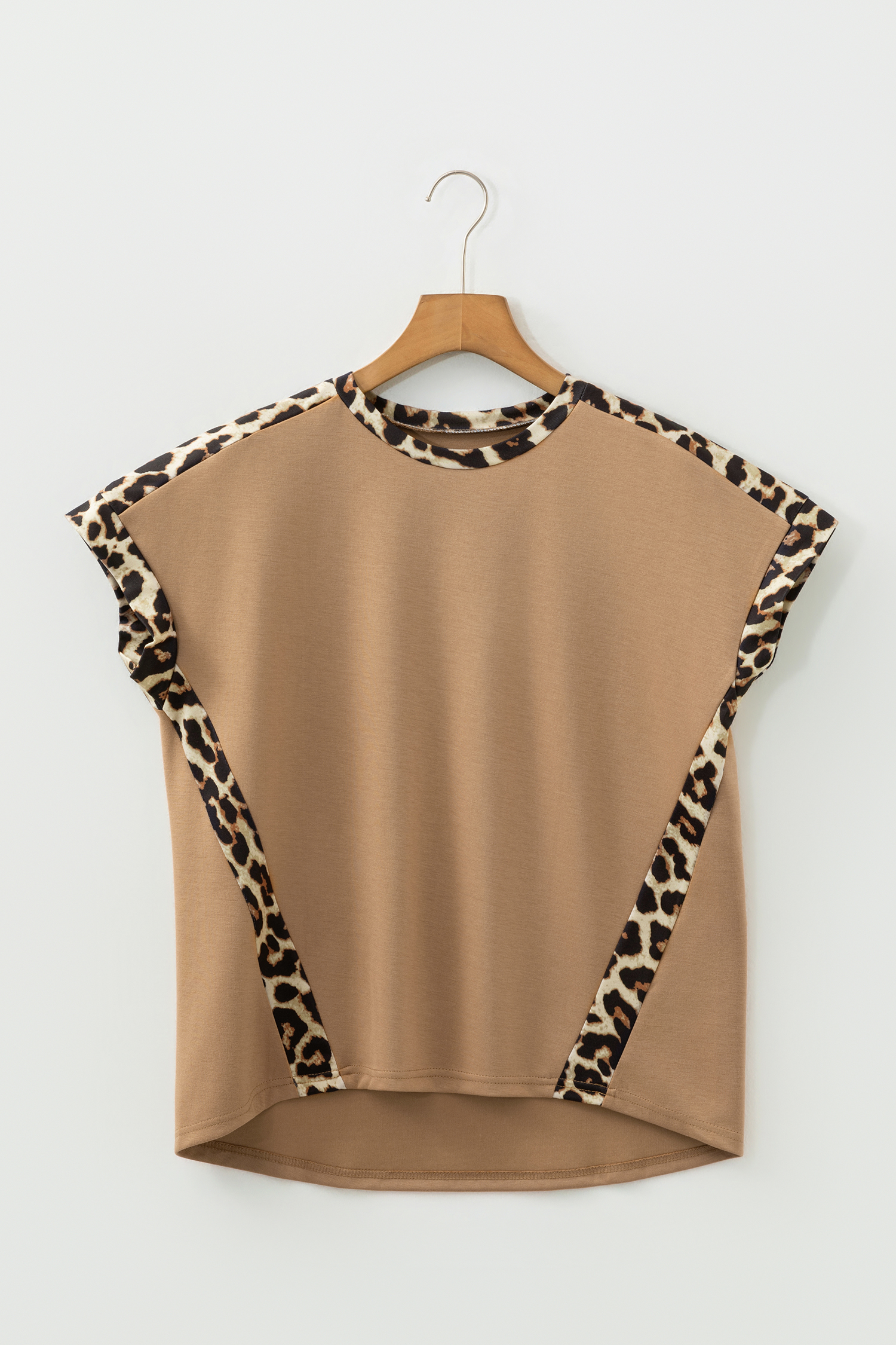 Sea Green Leopard Trim Round Neck Loose T Shirt - loveforevers