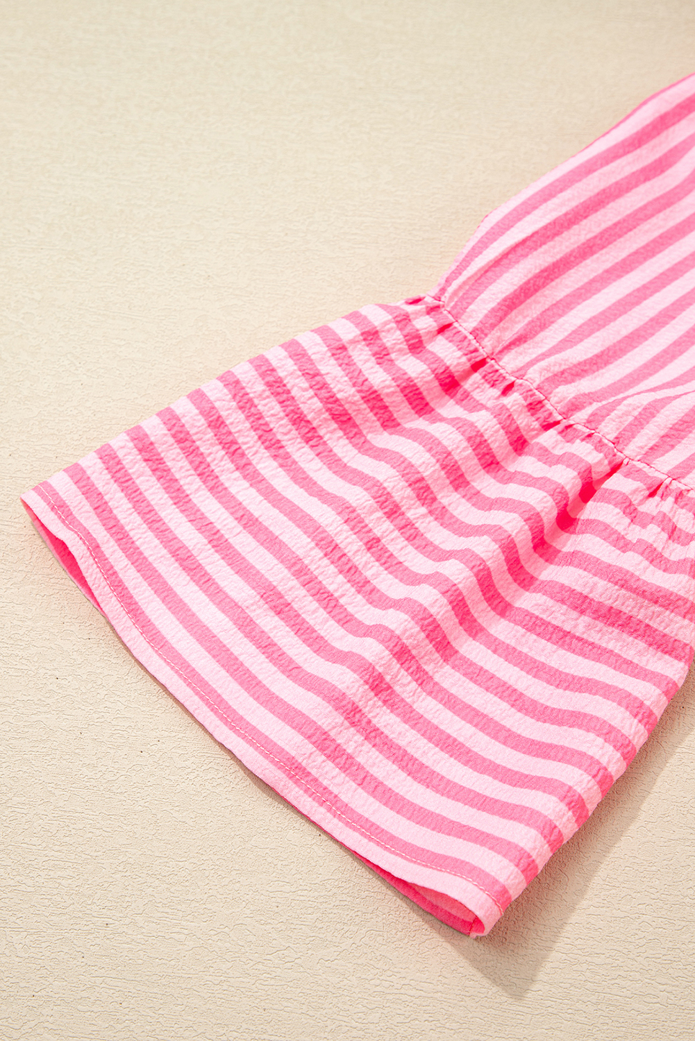 Pink Stripe Flare Sleeve Half Placket Tiered Flowy Mini Dress - loveforevers