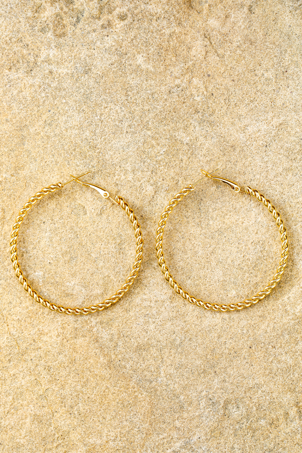 Gold Twisted Detail Plated Alloy Large Hoop Earrings - loveforevers