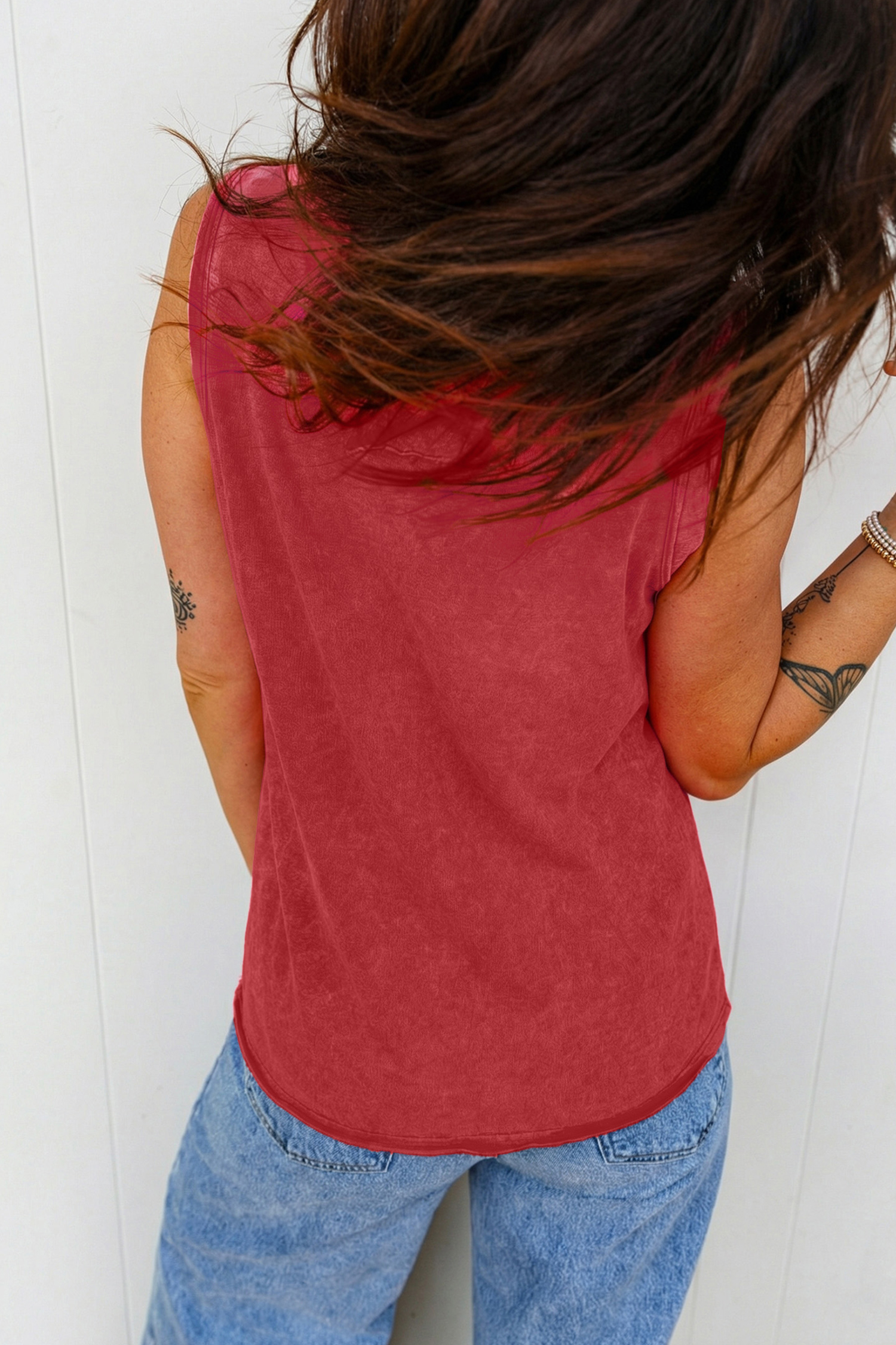 Red Dahlia Mineral Wash V Neck Tank Top - loveforevers