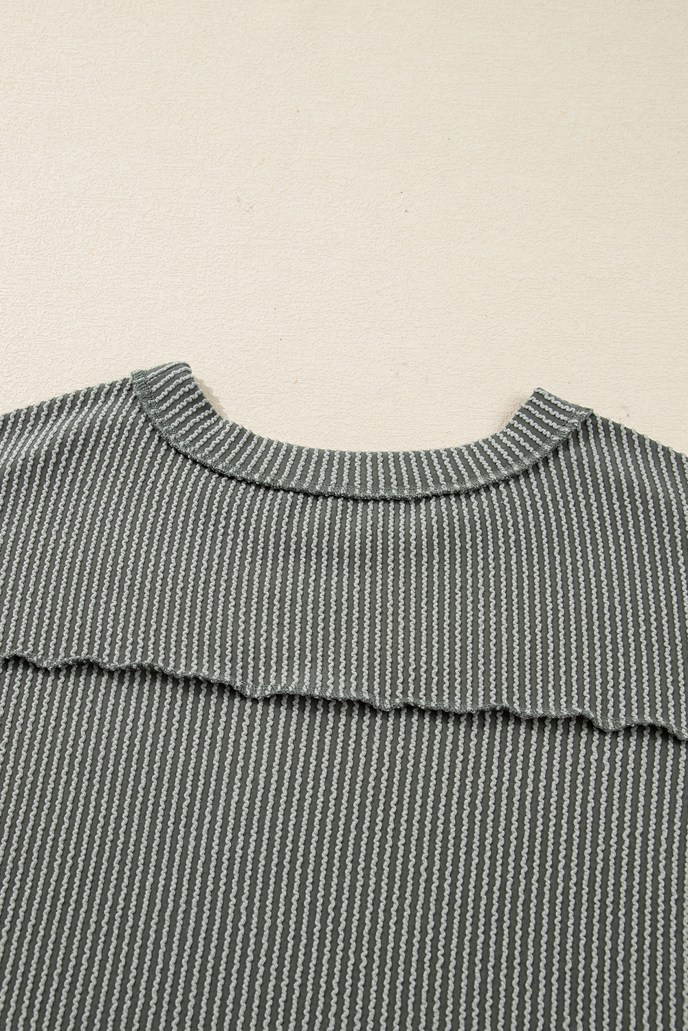 Dark Khaki Twist Ribbed Exposed Seam Detail Long Sleeve Loose Top - loveforevers