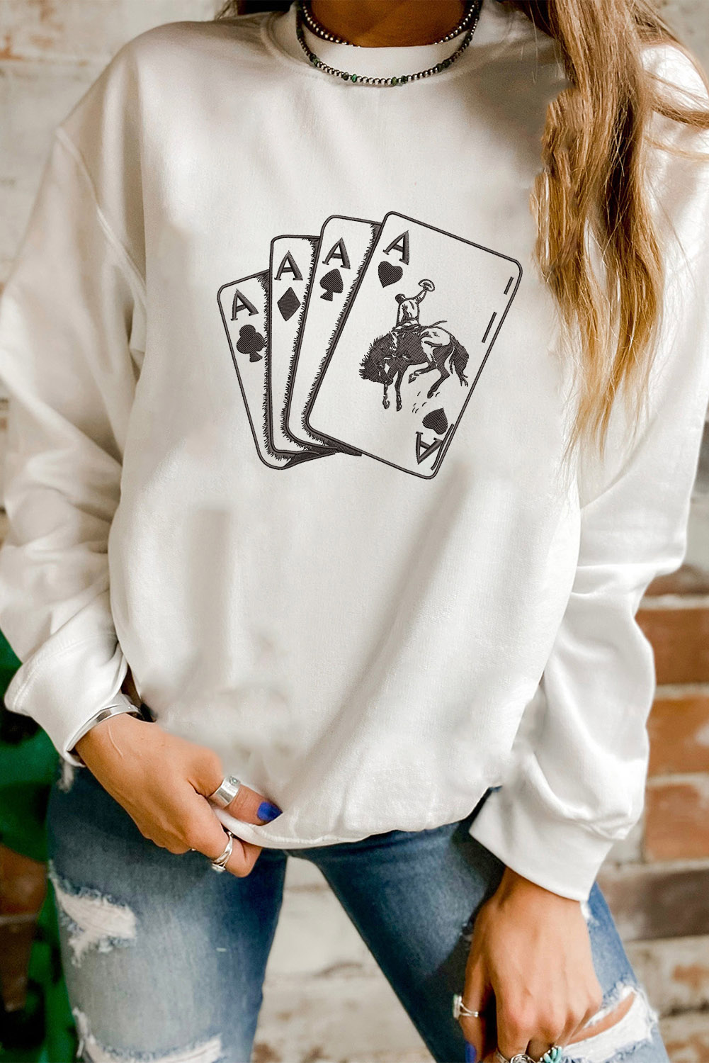 White Ace Card Cowboy Graphic Trendy Sweatshirt - loveforevers