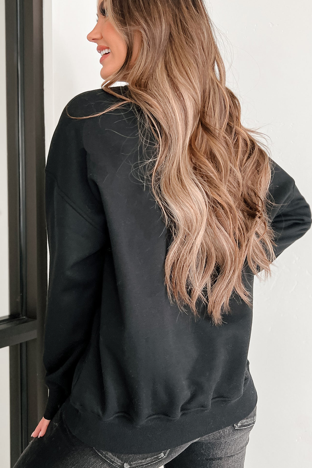 Black Easter Bunny Sequin Patched Drop Shoulder Sweatshirt - loveforevers