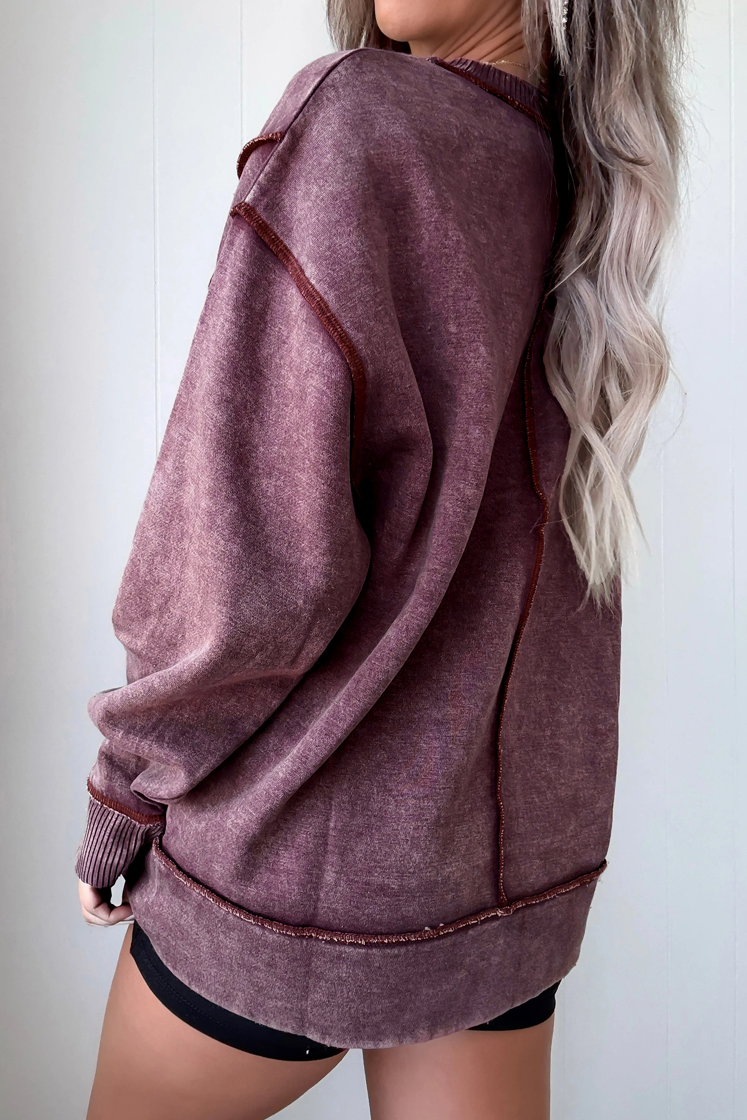 Valerian Mineral Wash Exposed Seam Side Slit Sweatshirt - loveforevers