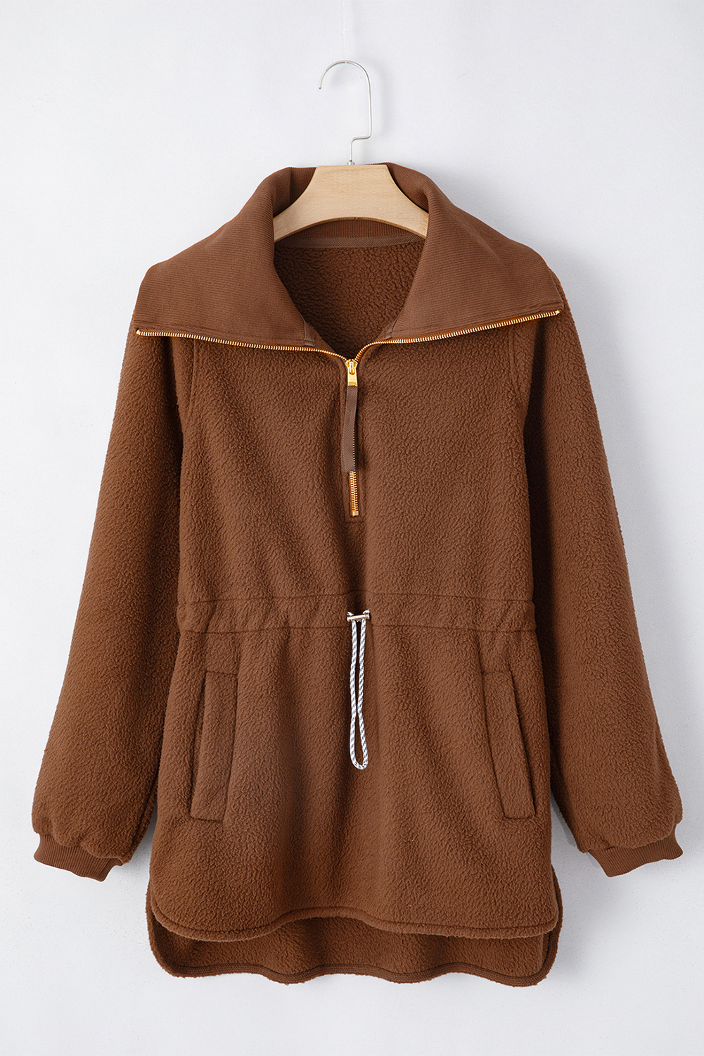 Brown Half Zip Fleece Pullover Sweatshirt - loveforevers