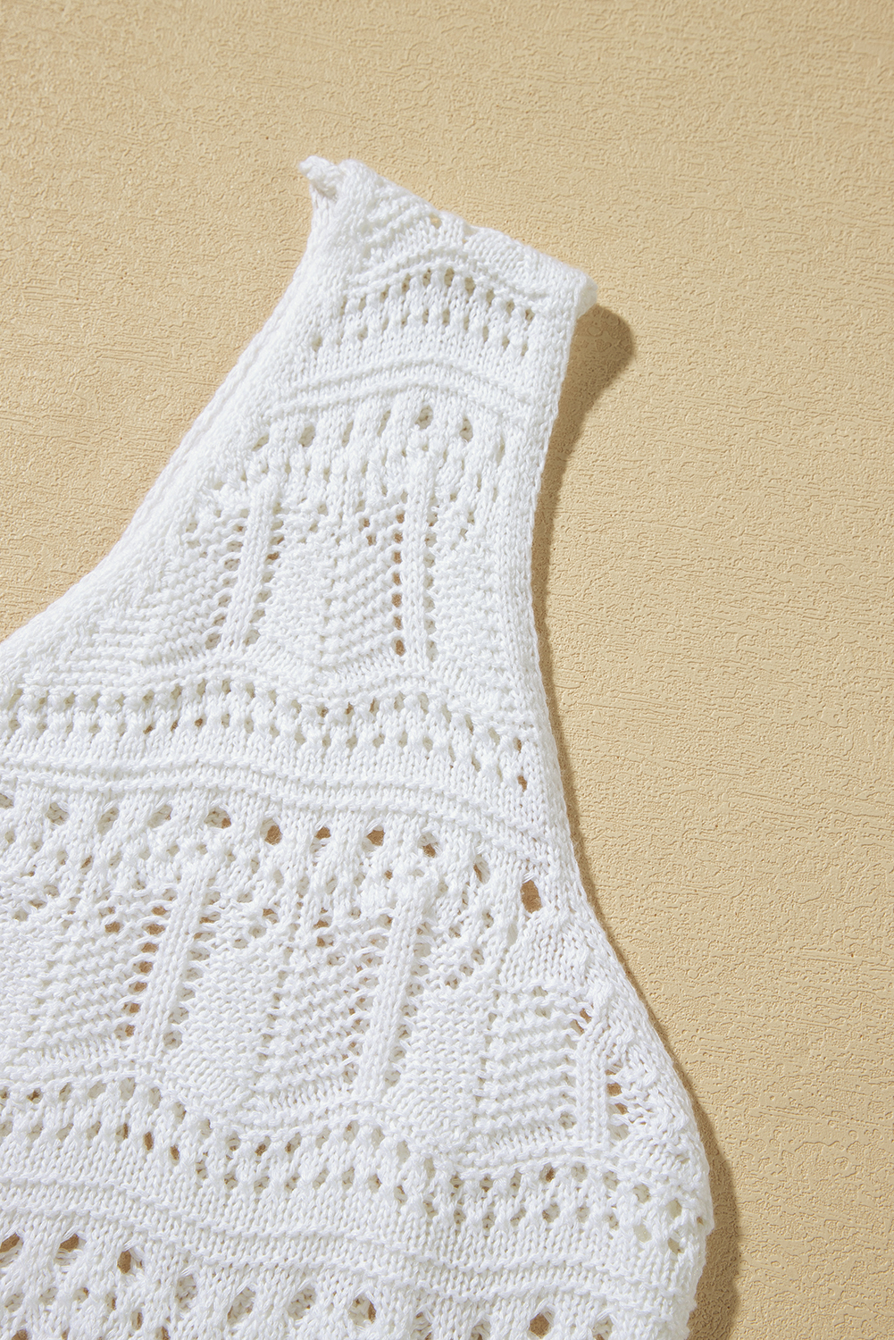 White V Neck Textured Hollow-out Sweater Vest - loveforevers