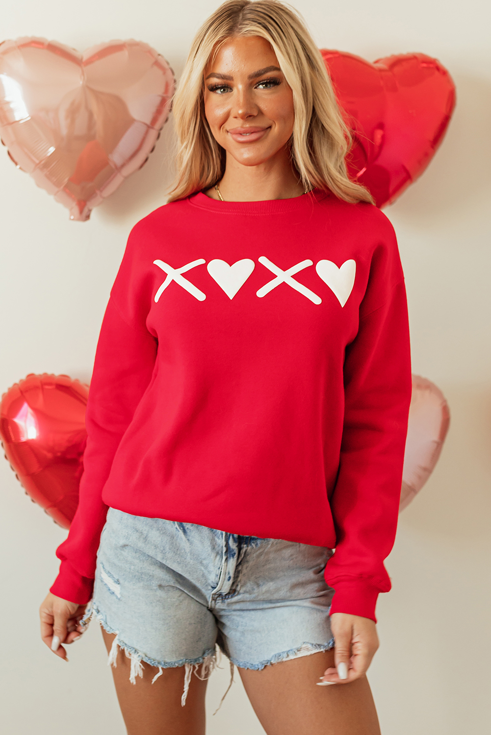 Pink LOVER Puff Print Drop Shoulder Pullover Sweatshirt - loveforevers