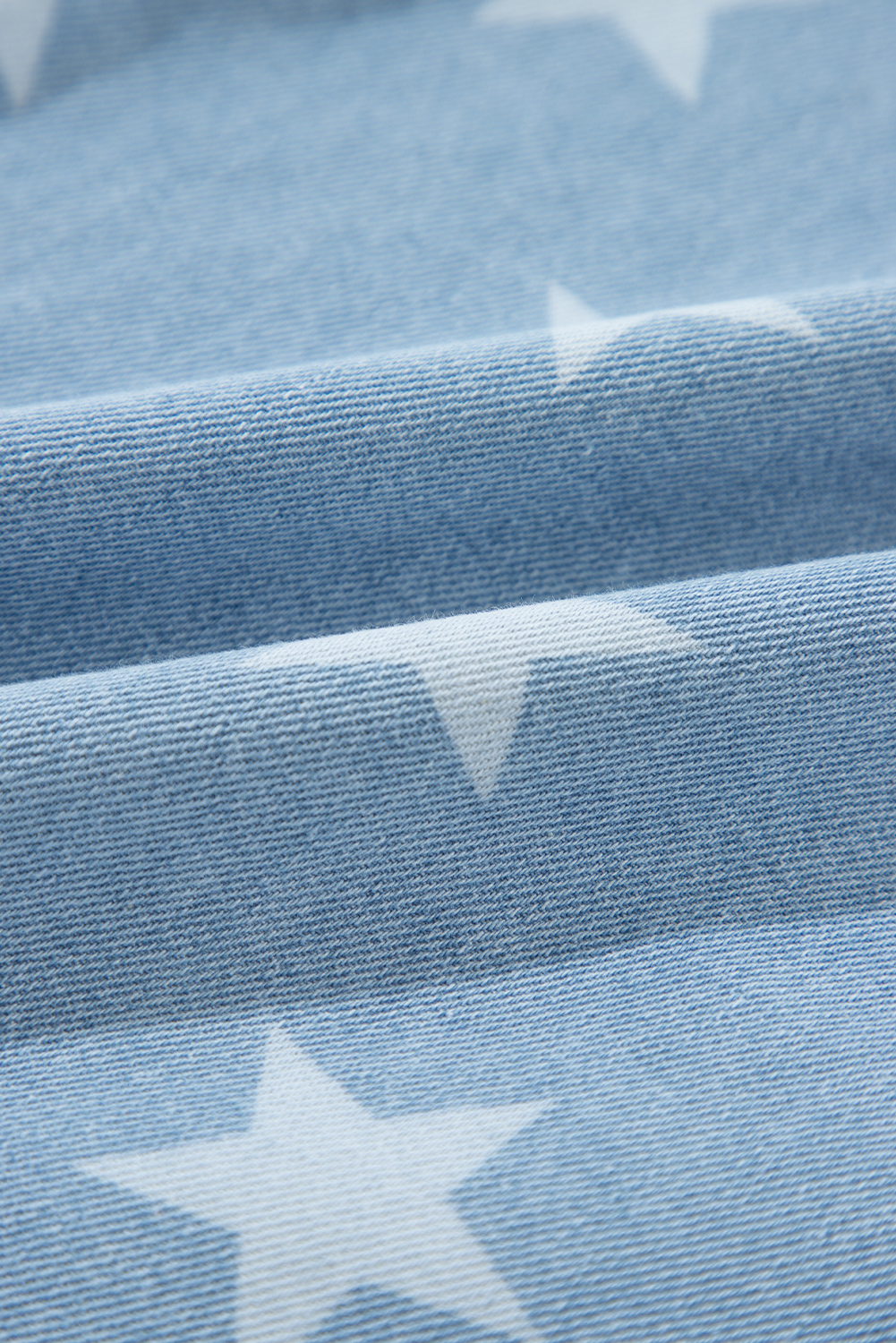 Sky Blue Star Print Light Wash Raw Hem Denim Jacket - loveforevers