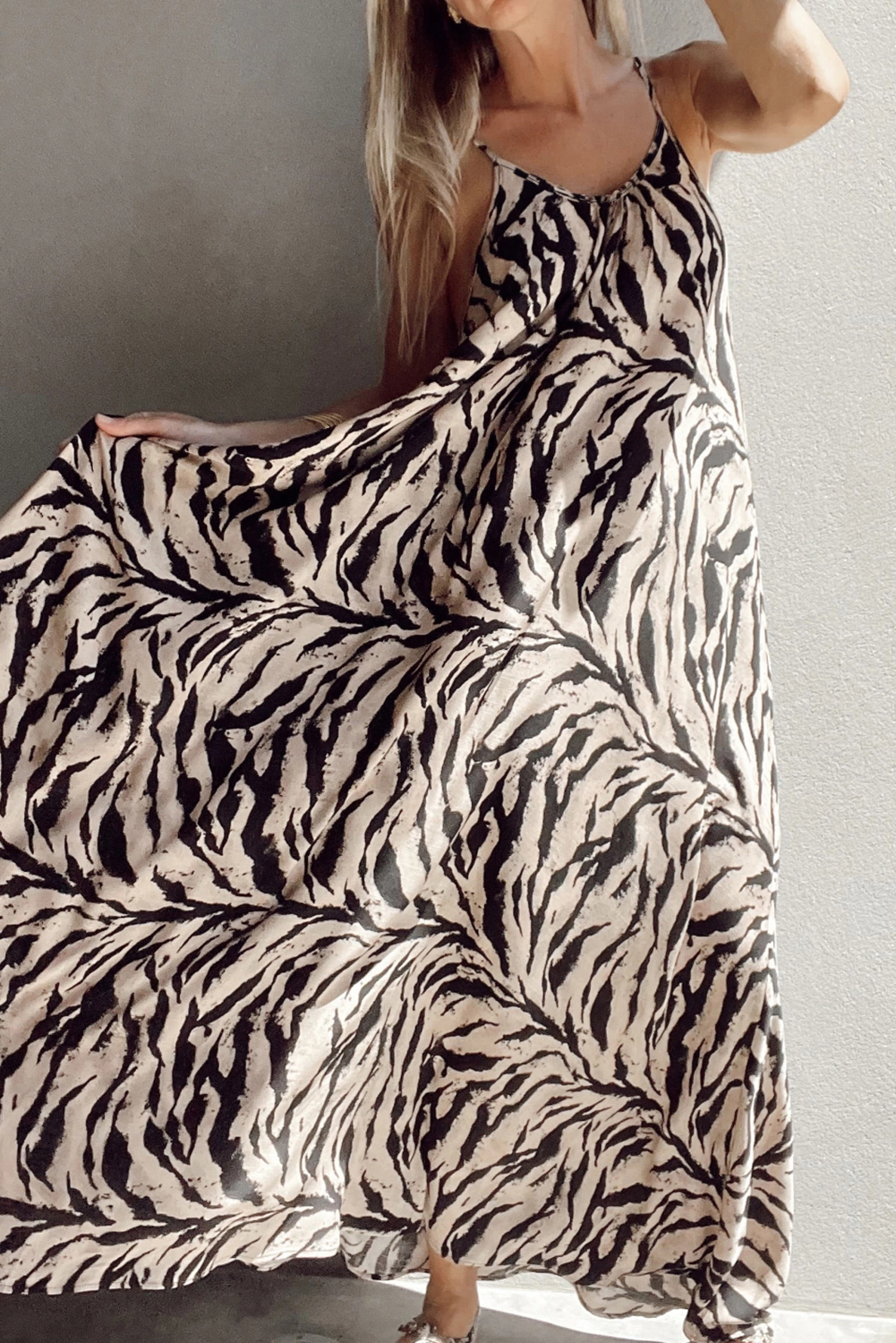 Black Abstract Print Open Back Boho Loose Maxi Sundress - loveforevers