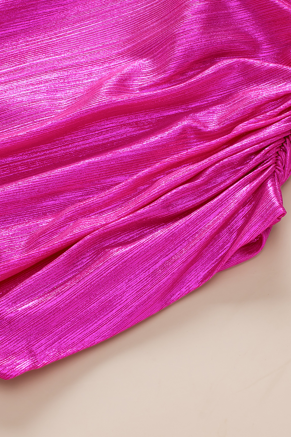 Bright Pink Ruched Sleeves Knotted Backless Blouse - loveforevers