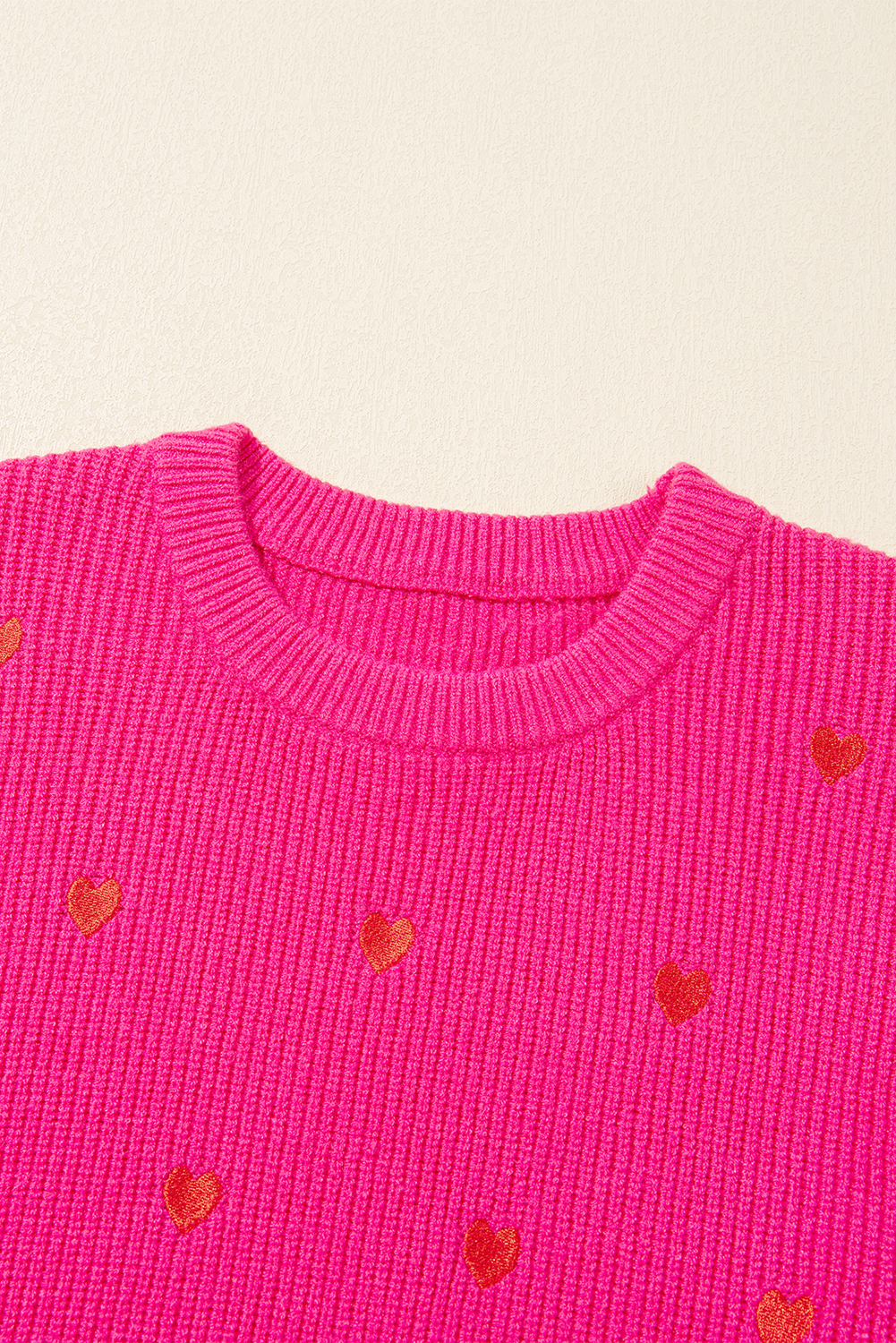 Rose Red Heart Shape Drop Shoulder Round Neck Sweater - loveforevers