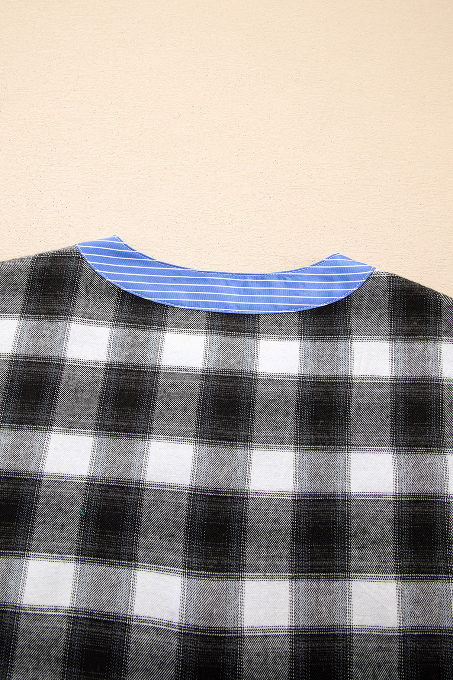 Black Contrast Striped Edge Half Placket Plaid Blouse - loveforevers