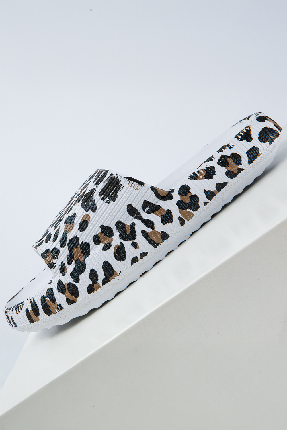 White Leopard Print Thick Sole Slip On Slippers - loveforevers