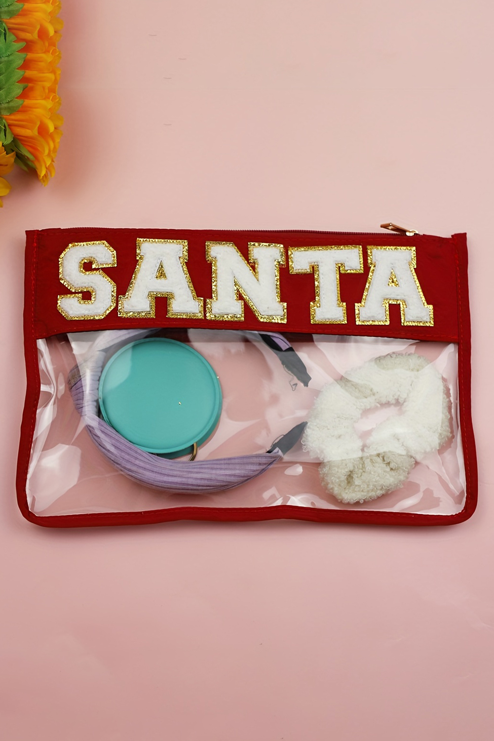 Red SANTA Contrast Trim Clear Makeup Bag - loveforevers