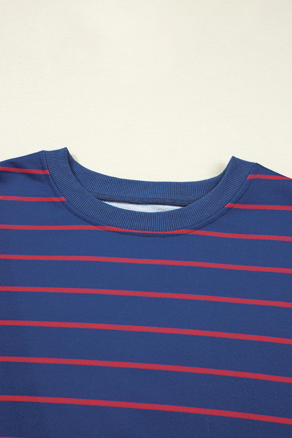 Blue Stripe Stylish Overlap Detail Drop Shoulder Pullover Sweatshirt - loveforevers