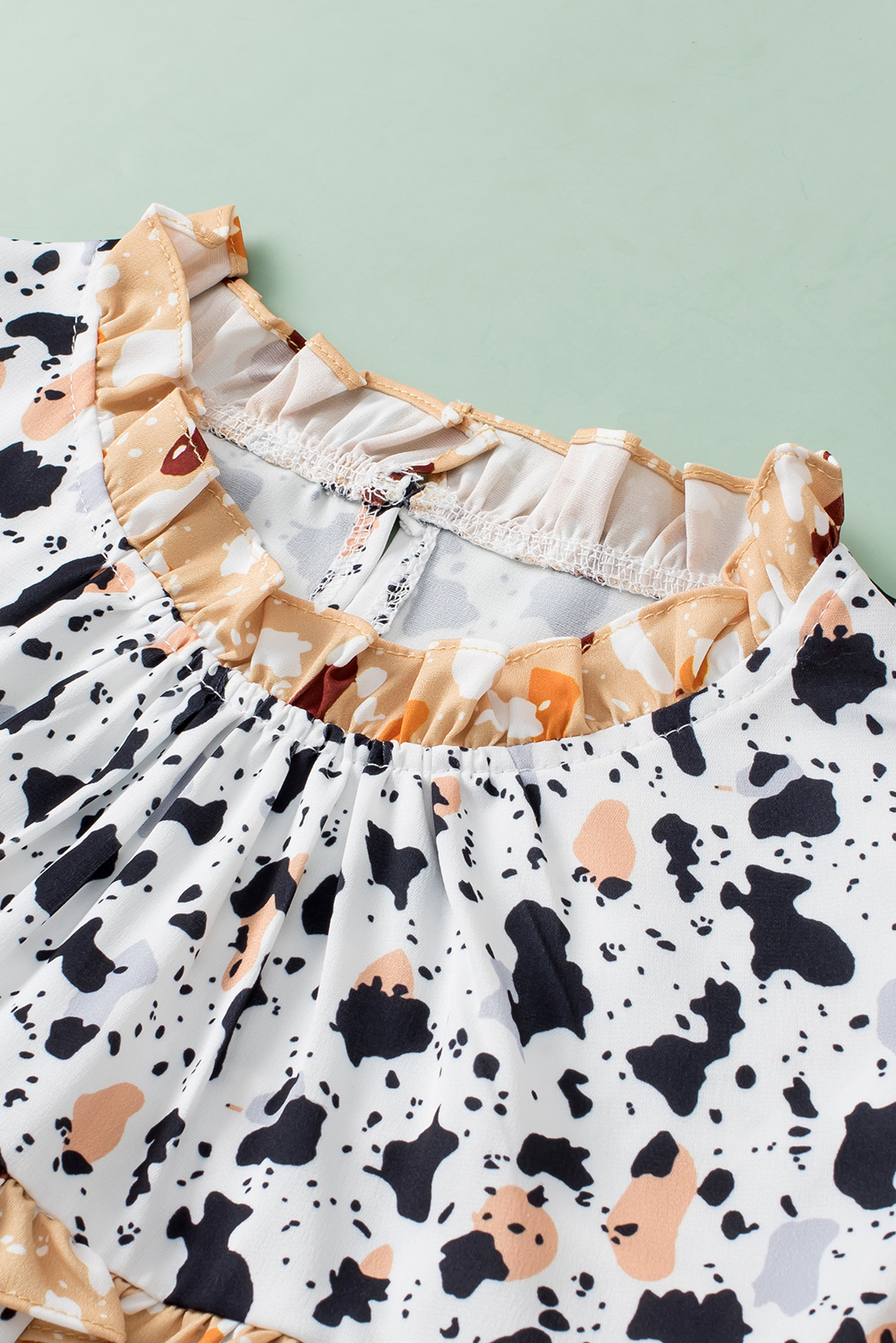 White Frilly Trim Leopard Animal Spots Blouse - loveforevers
