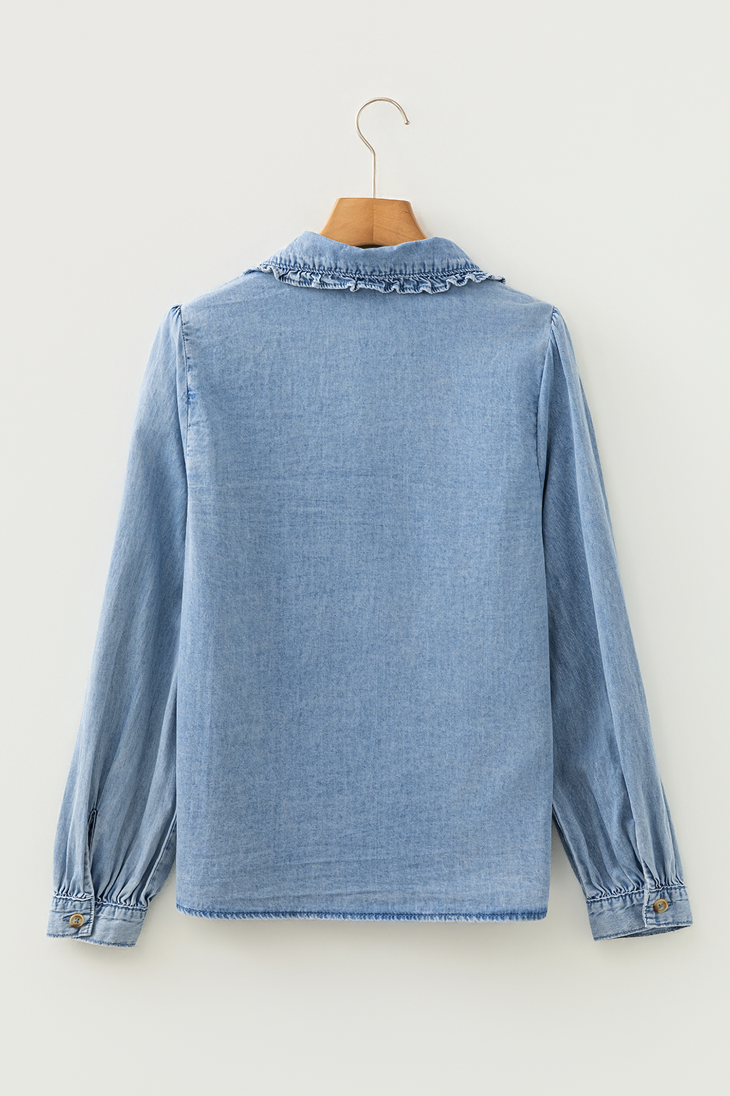 Beau Blue Ruffled Peter Pan Collar Western Denim Shirt - loveforevers