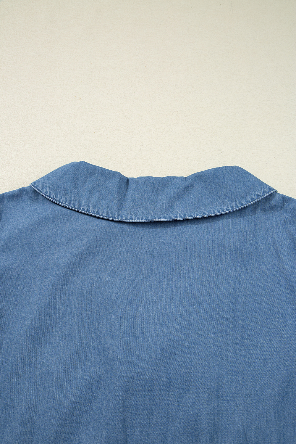 Dusk Blue Denim Lapel Neck Balloon Sleeve Tied Peplum Top - loveforevers