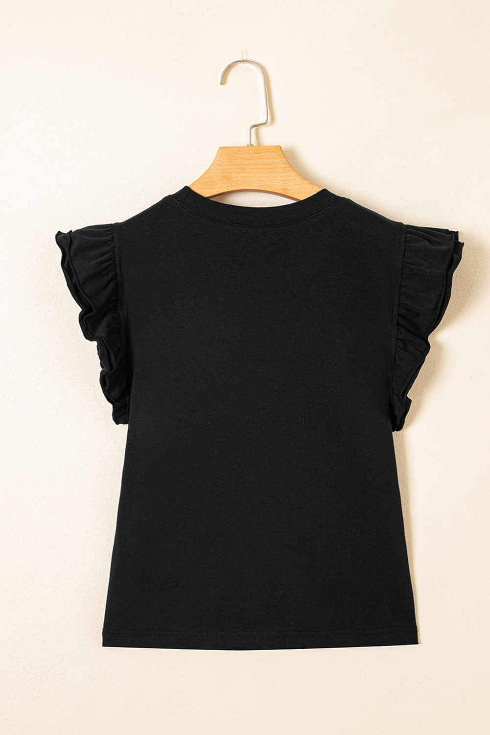 Black Ruffled Crew Neck Slim Fit Top - loveforevers
