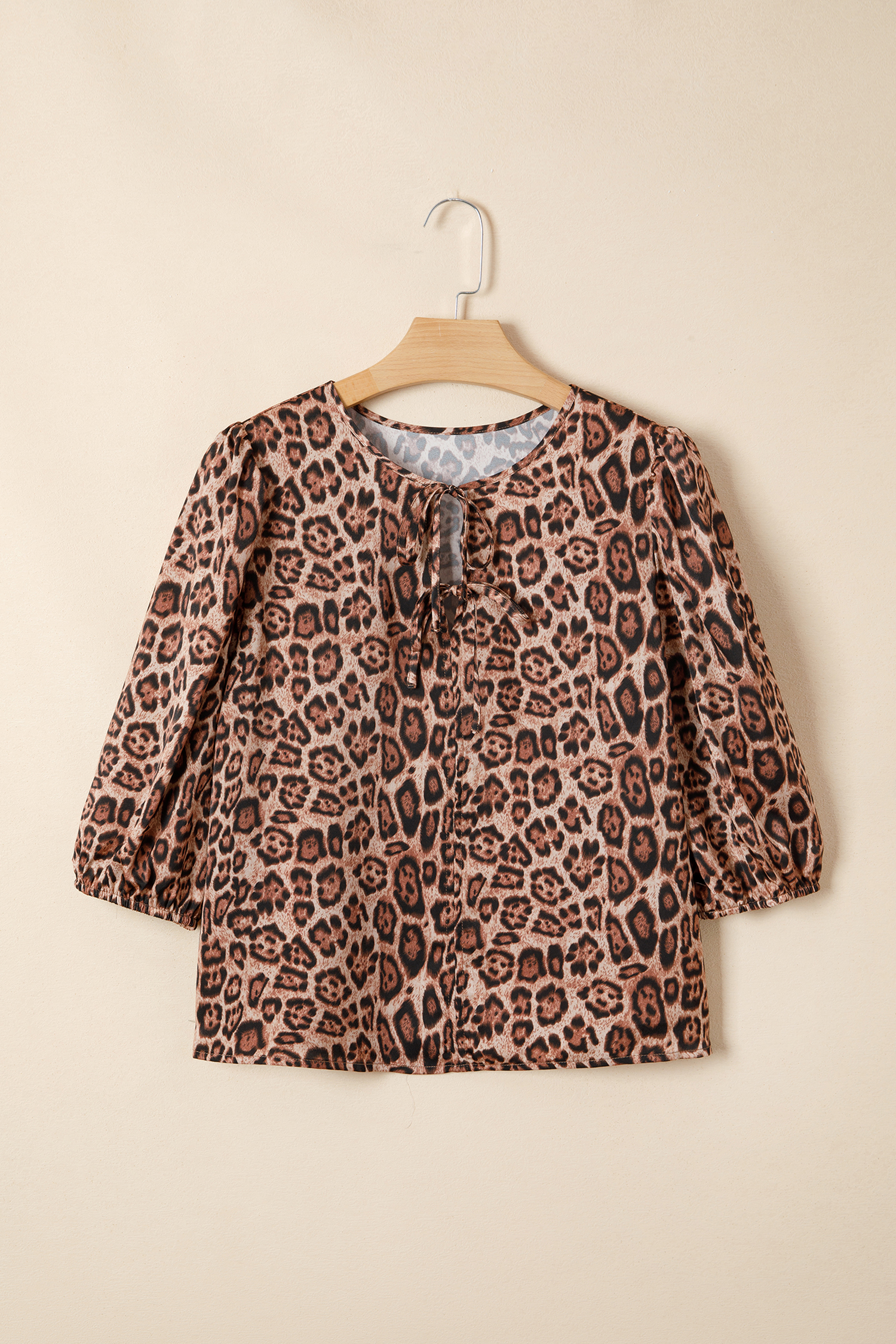 Brown Leopard Bow Tie Puff Sleeve Blouse - loveforevers
