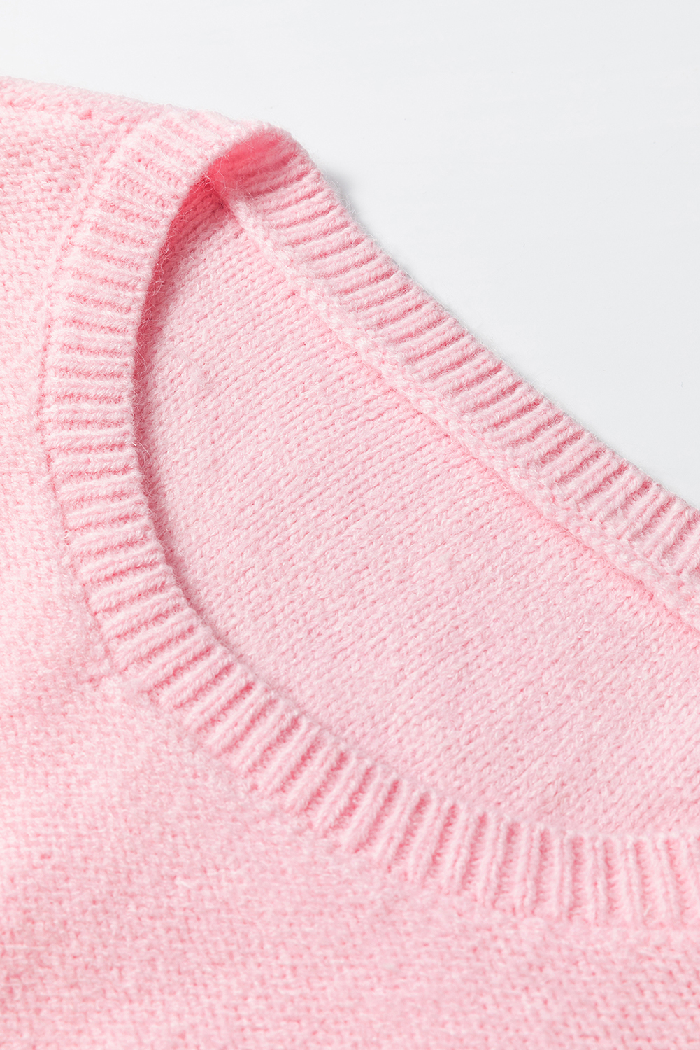 Pink Knitted Flower Pattern Ribbed Edge Sweater - loveforevers