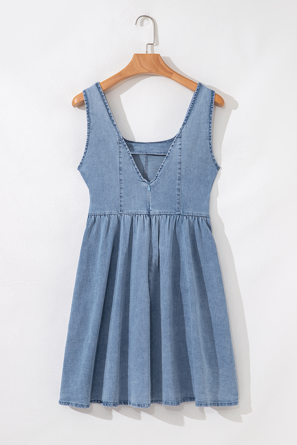 Myosotis Square Neck Bowknot A-line Sleeveless Denim Dress - loveforevers