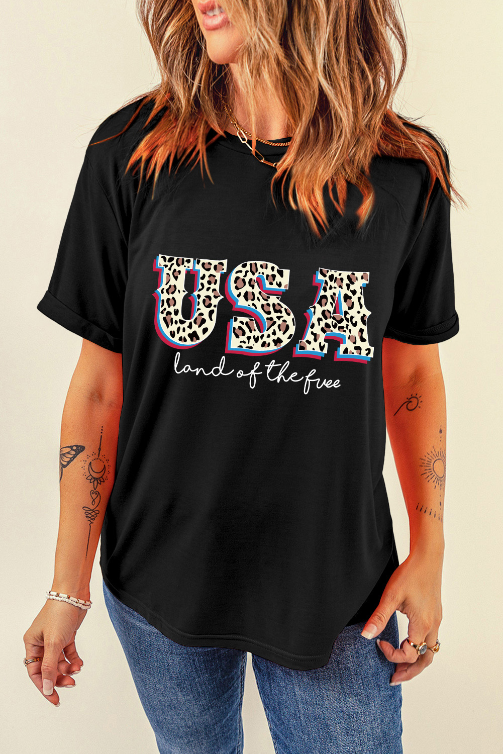 Gray Blooming USA Flag Print Casual T Shirt - loveforevers