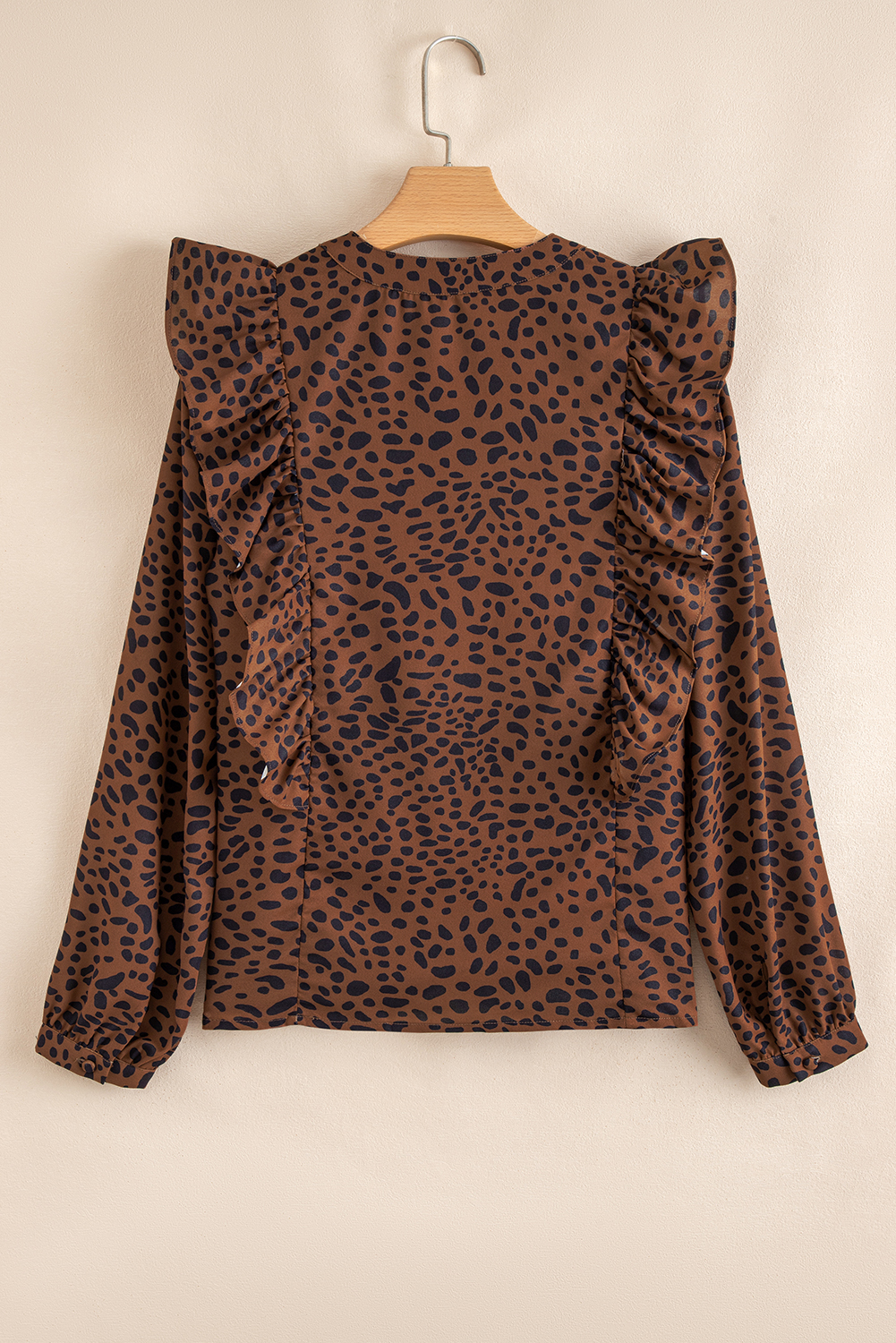 Brown Leopard Print Ruffled Puff Sleeve Blouse - loveforevers