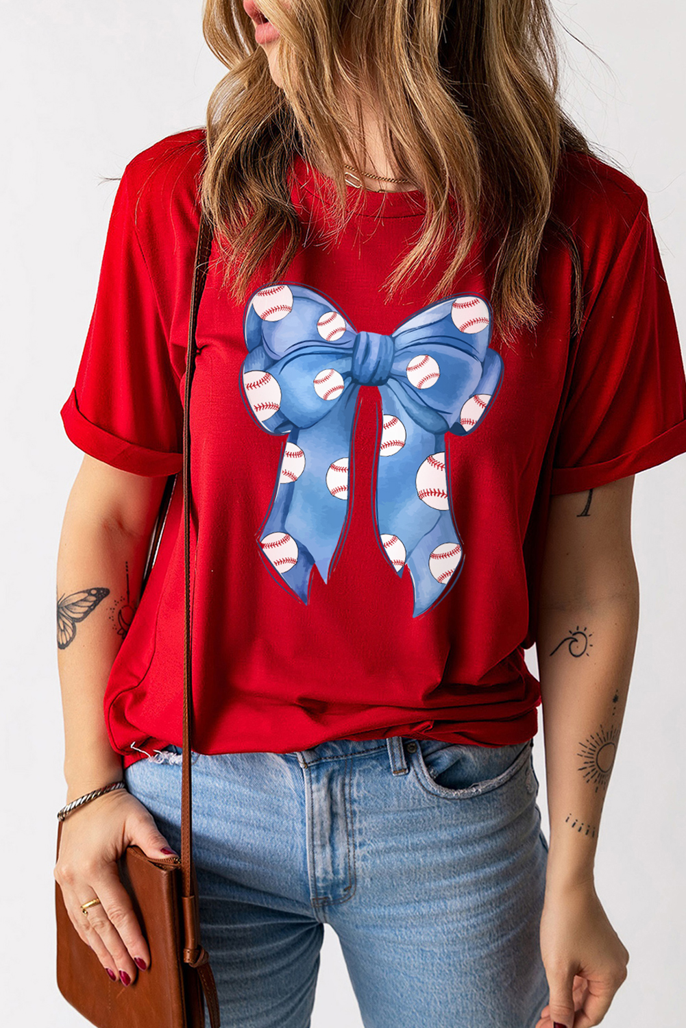 Red Rugby Bowknot Graphic Crew Neck Tee - loveforevers