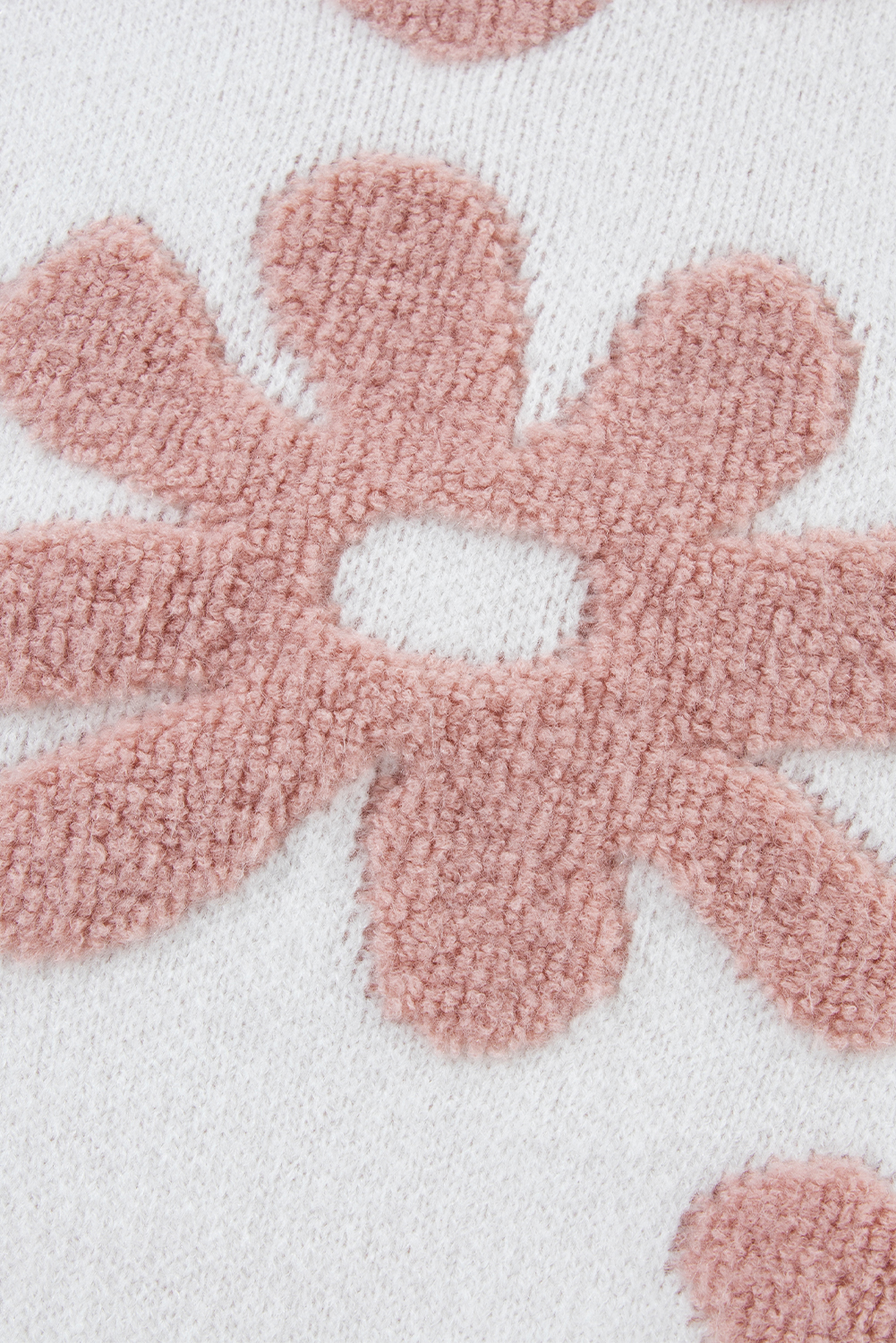 White Textured Flower Drop Shoulder Loose Sweater - loveforevers