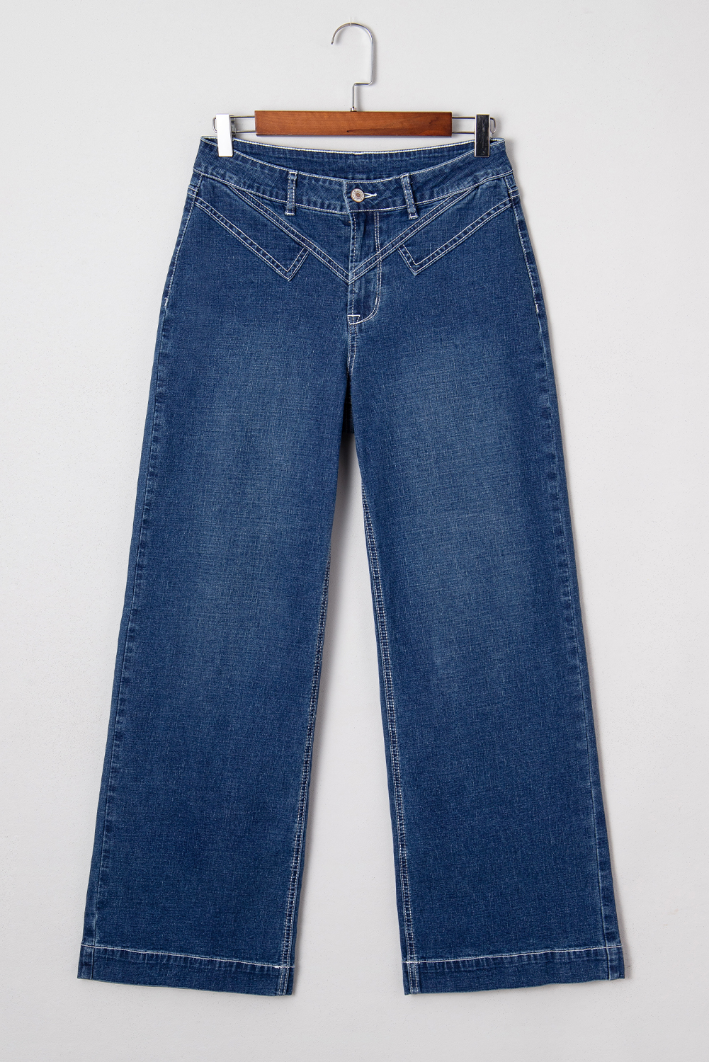 Sail Blue Stitched Waist Detail Loose Cuffed Jeans - loveforevers