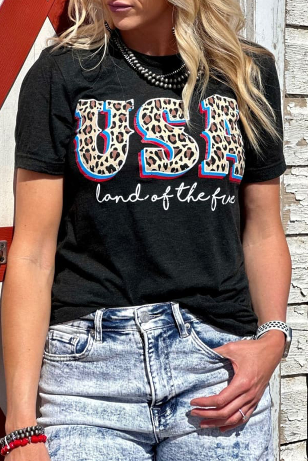Gray Blooming USA Flag Print Casual T Shirt - loveforevers